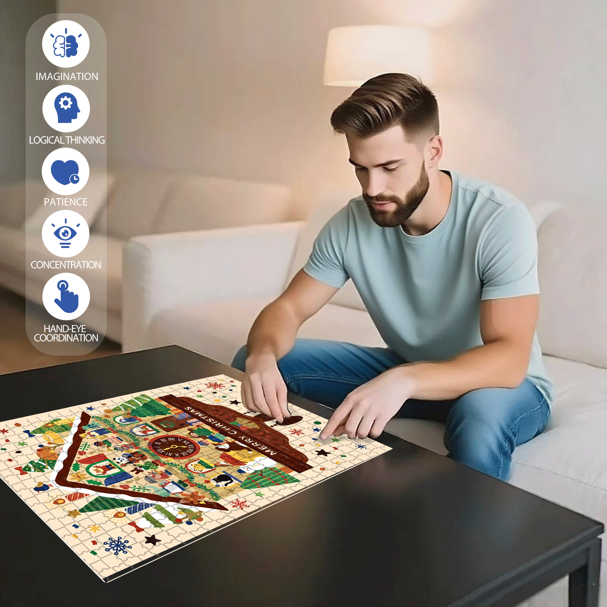 Vintage Wall Clock 500pcs/1000pcs Jigsaw Puzzle, Scratch-Resistant, Interactive Family Game & Brain-Boosting DIY Decor, Perfect for Halloween, Christmas & New Year Gifts, Family Puzzle Game