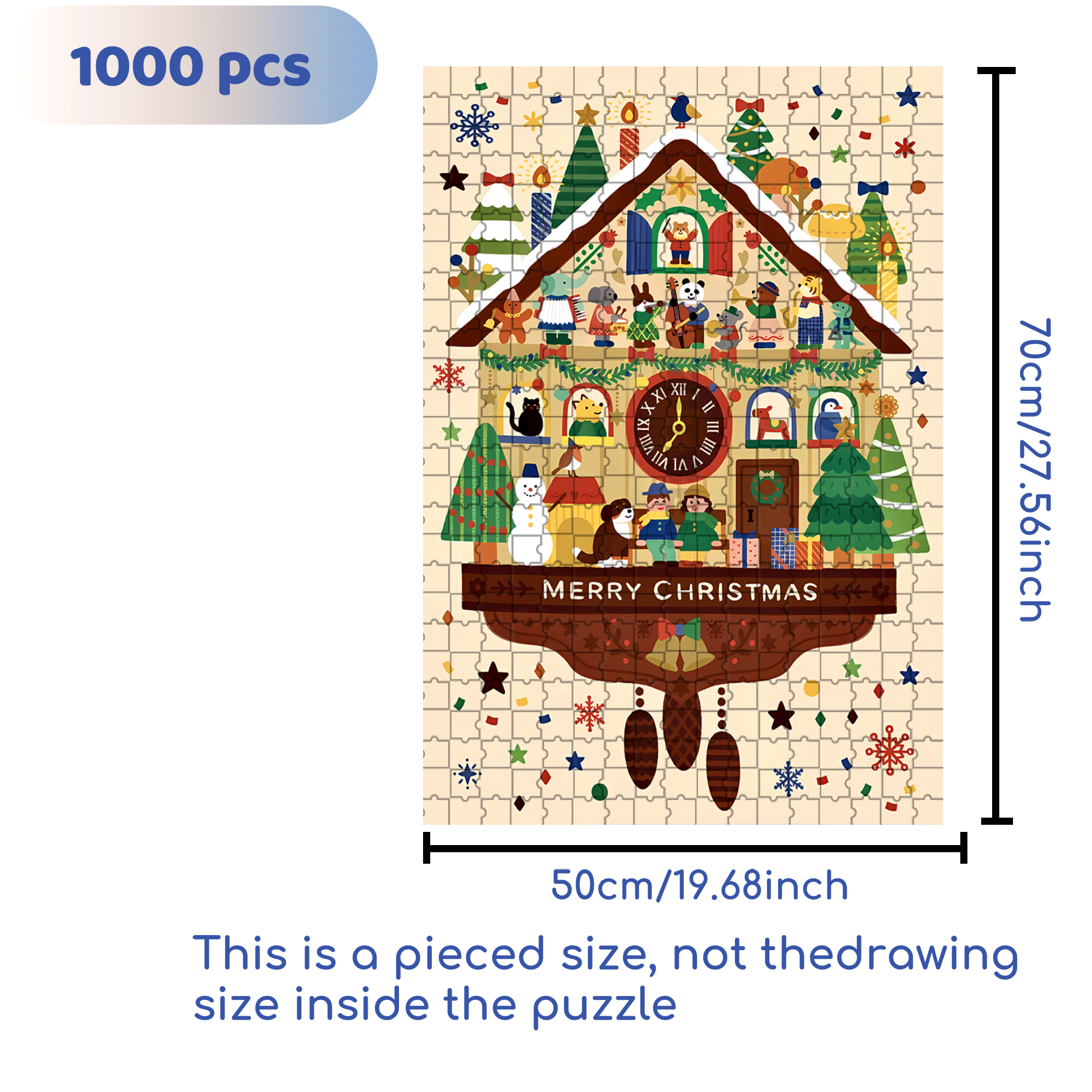 Vintage Wall Clock 500pcs/1000pcs Jigsaw Puzzle, Scratch-Resistant, Interactive Family Game & Brain-Boosting DIY Decor, Perfect for Halloween, Christmas & New Year Gifts, Family Puzzle Game