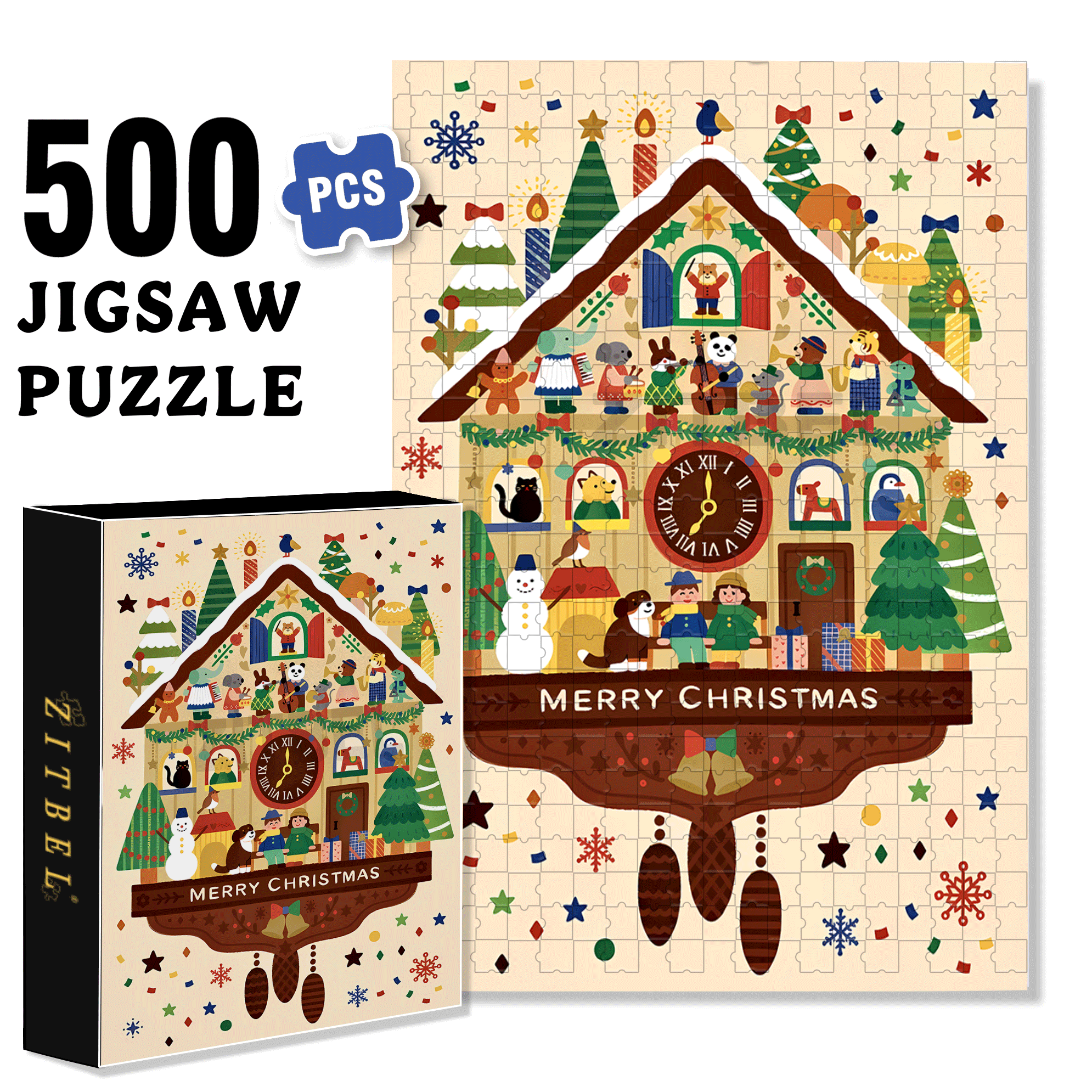 Vintage Wall Clock 500pcs/1000pcs Jigsaw Puzzle, Scratch-Resistant, Interactive Family Game & Brain-Boosting DIY Decor, Perfect for Halloween, Christmas & New Year Gifts, Family Puzzle Game