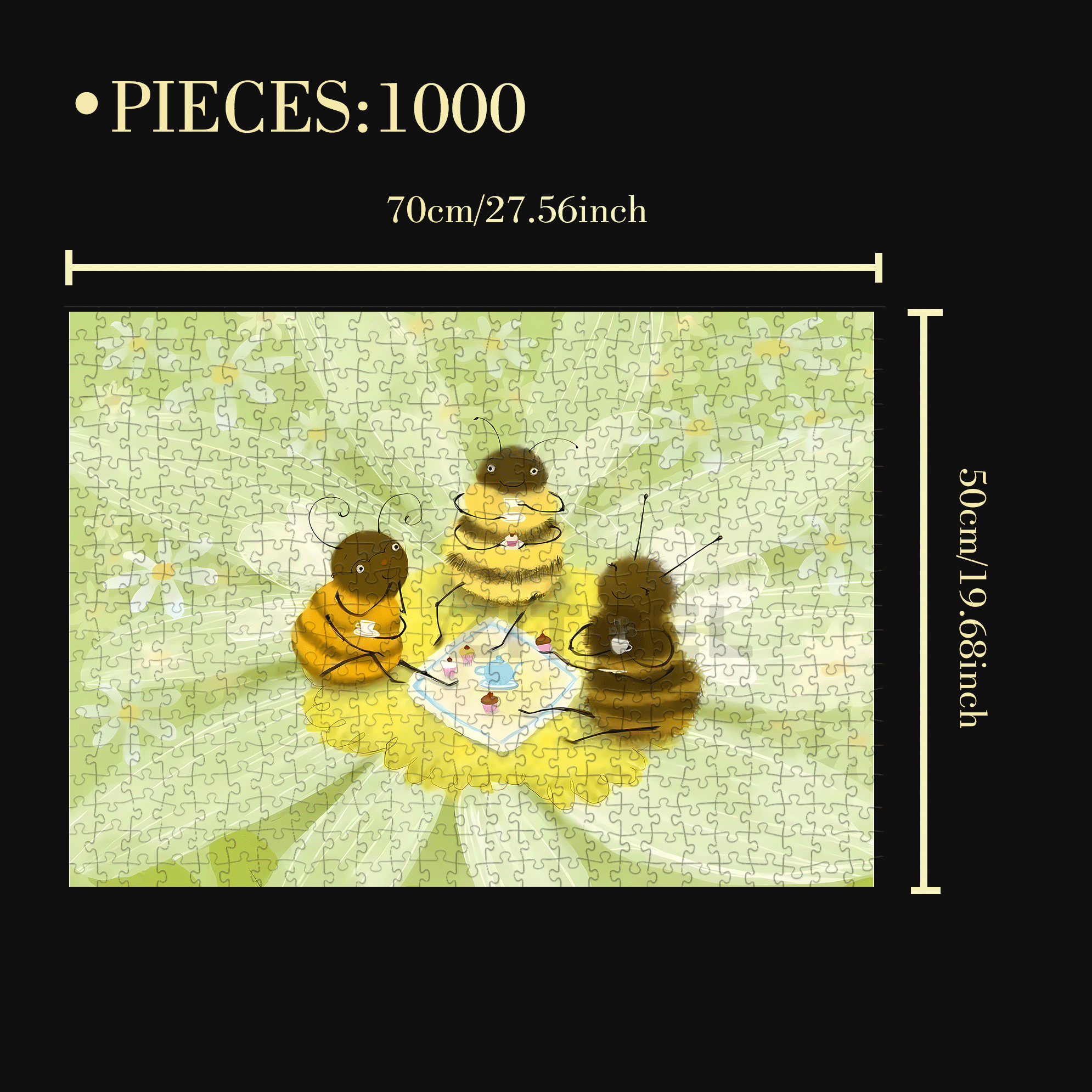 Afternoon Tea For Bees 500pcs/1000pcs Jigsaw Puzzle, Scratch-Resistant, Interactive Family Game & Brain-Boosting DIY Decor, Perfect for Halloween, Christmas & New Year Gifts, Family Puzzle Game