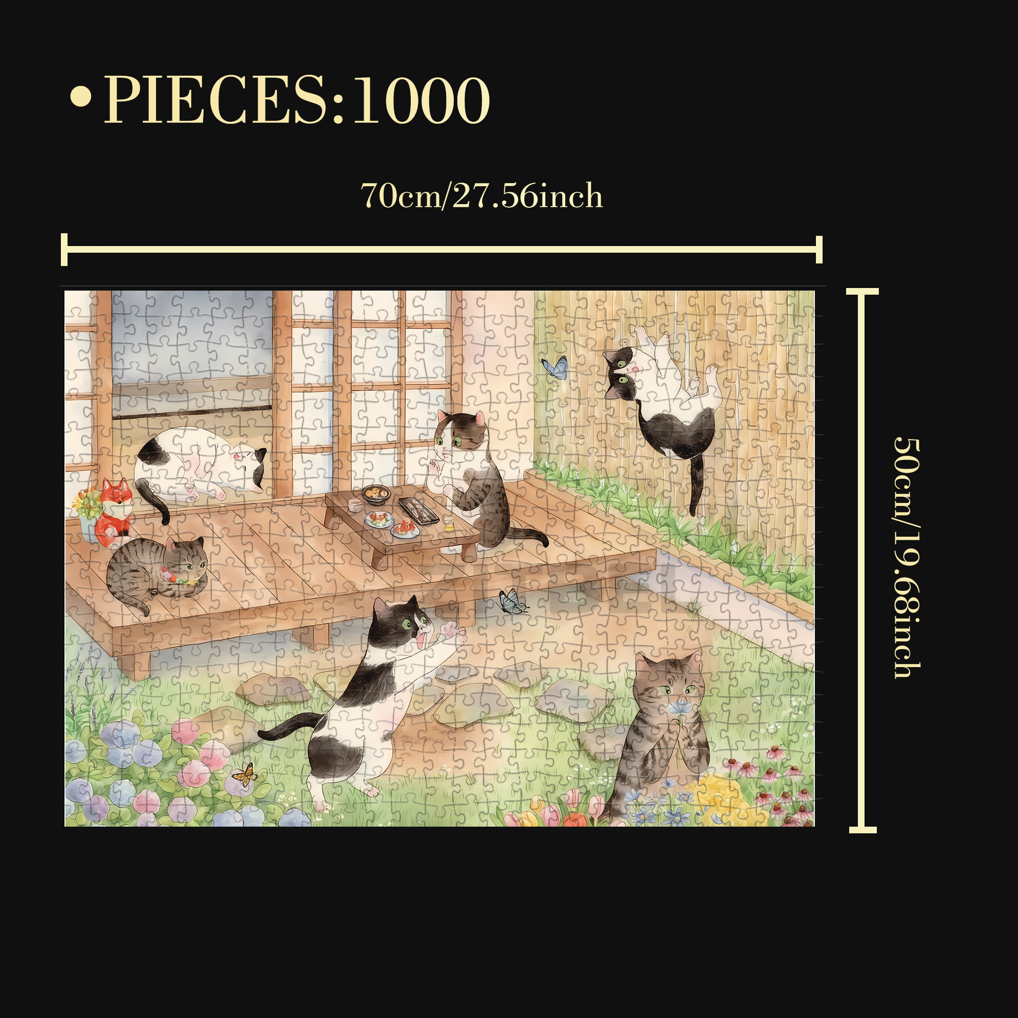 Cats On Sunday Afternoon 500pcs/1000pcs Jigsaw Puzzle, Scratch-Resistant, Interactive Family Game & Brain-Boosting DIY Decor, Perfect for Halloween, Christmas & New Year Gifts, Family Puzzle Game