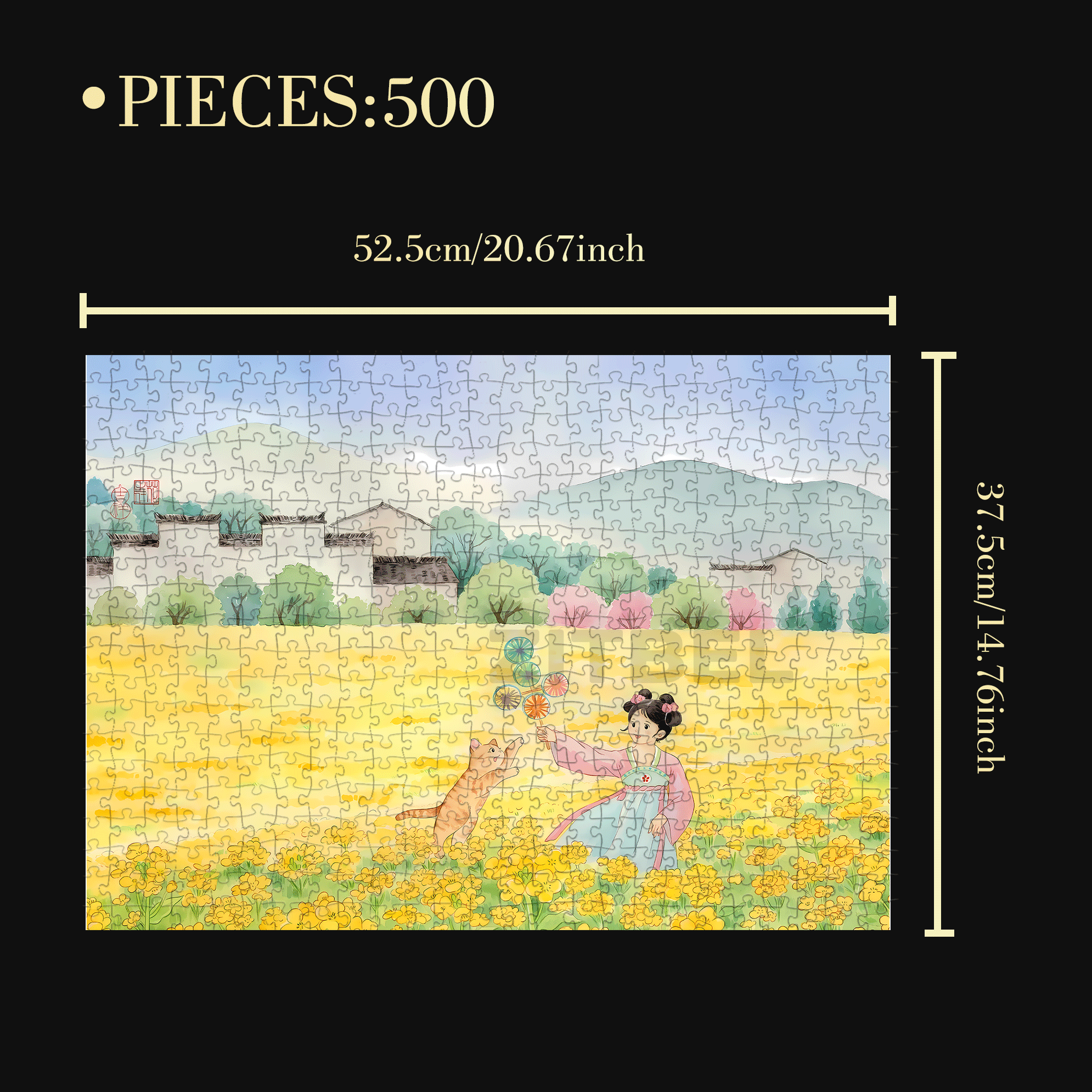Rapeseed Flower Scenery 500pcs/1000pcs Jigsaw Puzzle, Scratch-Resistant, Interactive Family Game & Brain-Boosting DIY Decor, Perfect for Halloween, Christmas & New Year Gifts, Family Puzzle Game