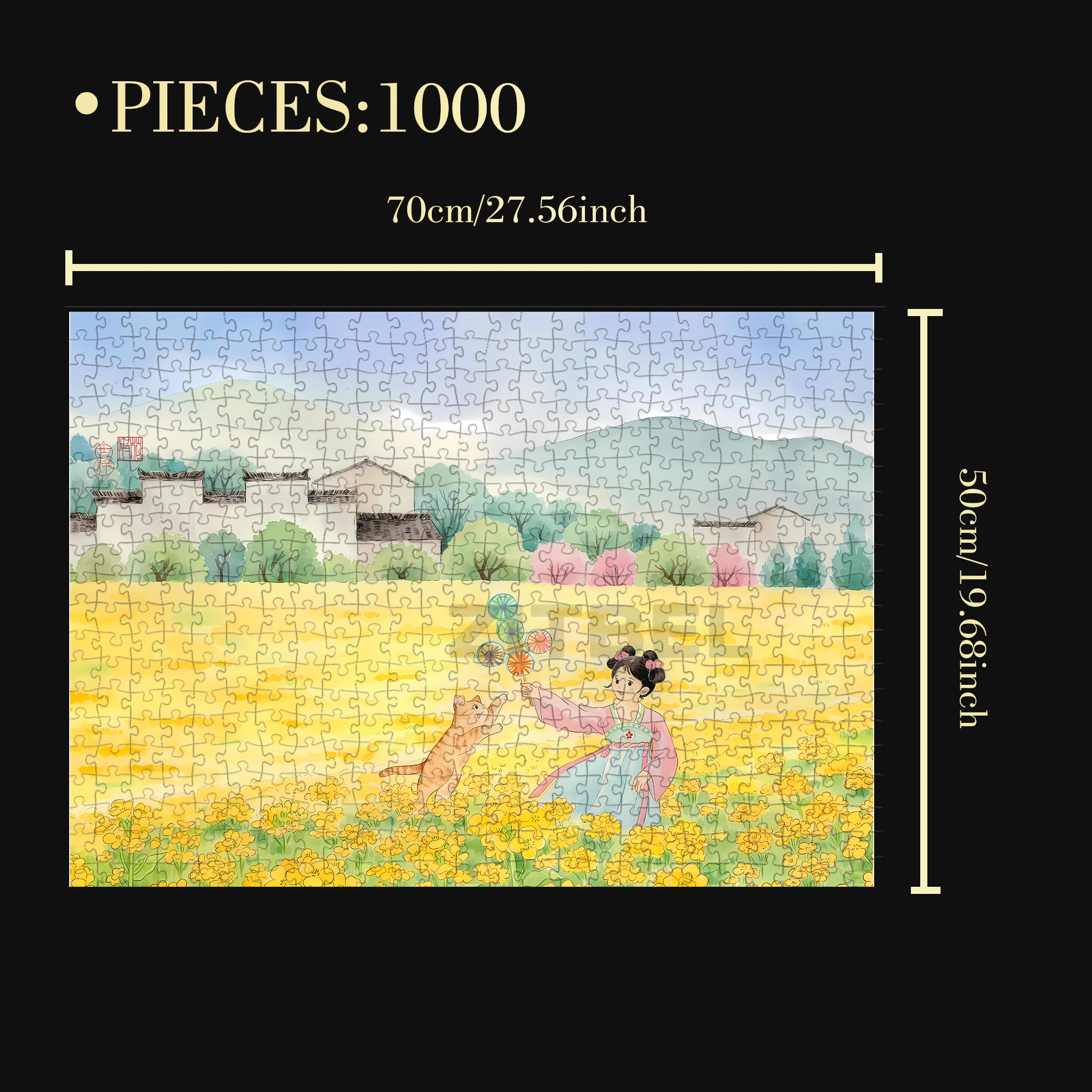 Rapeseed Flower Scenery 500pcs/1000pcs Jigsaw Puzzle, Scratch-Resistant, Interactive Family Game & Brain-Boosting DIY Decor, Perfect for Halloween, Christmas & New Year Gifts, Family Puzzle Game
