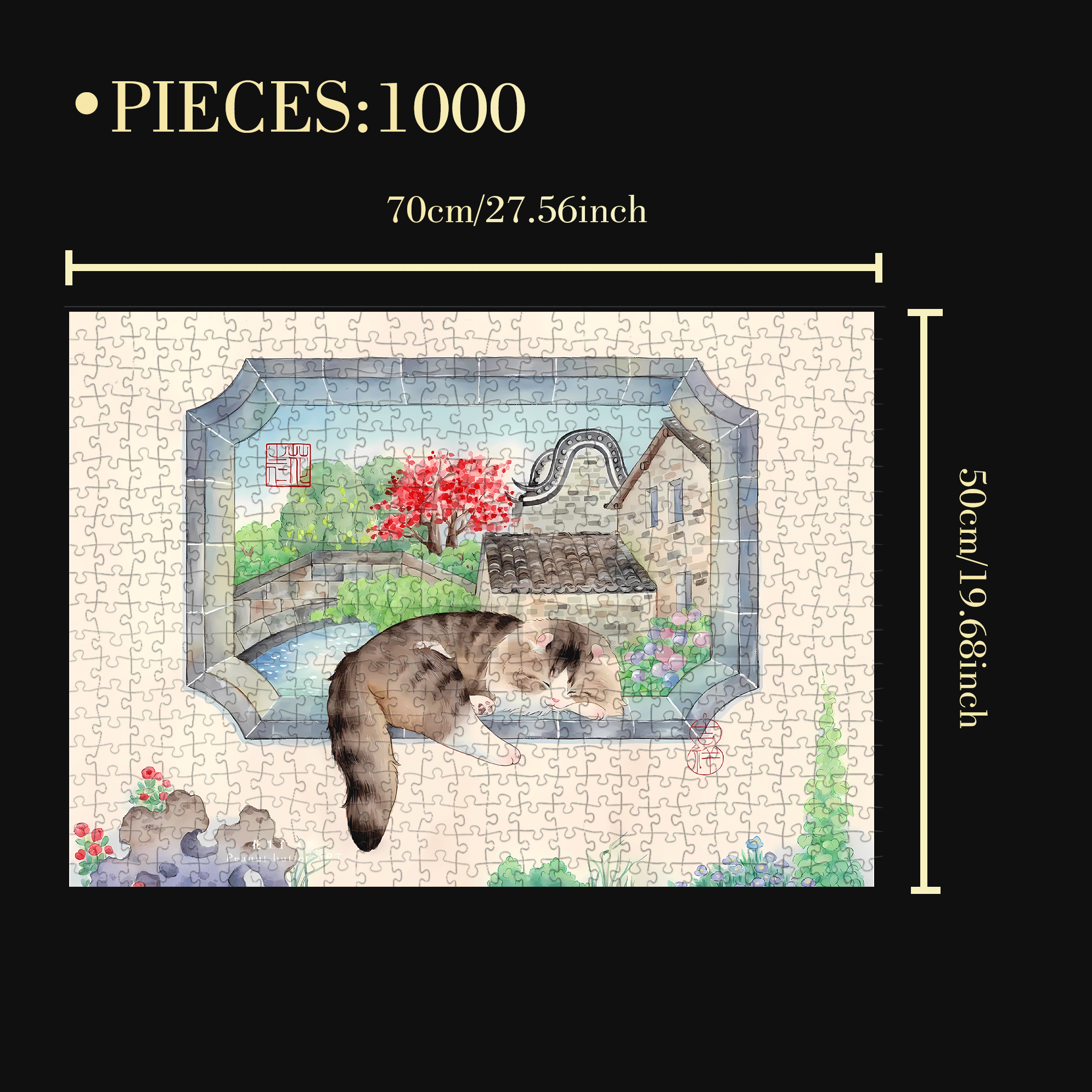 Stained Window And Kitten 500pcs/1000pcs Jigsaw Puzzle, Scratch-Resistant, Interactive Family Game & Brain-Boosting DIY Decor, Perfect for Halloween, Christmas & New Year Gifts, Family Puzzle Game