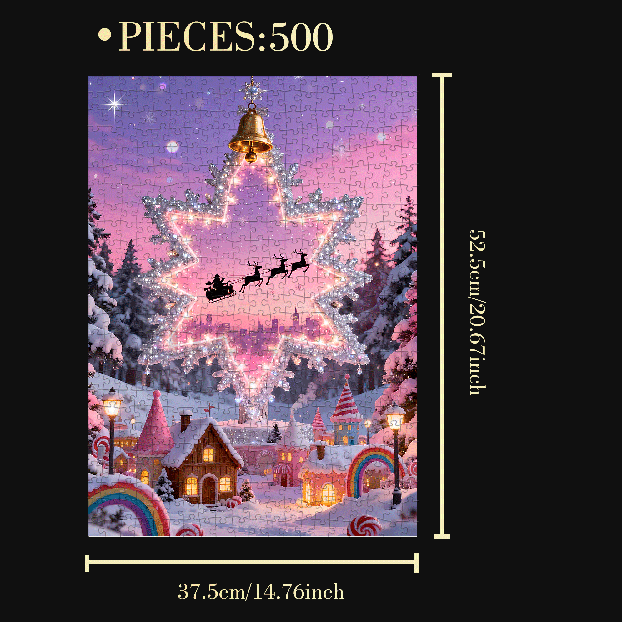 Dreamlike City Christmas Night View 500pcs/1000pcs Jigsaw Puzzle, Scratch-Resistant, Interactive Family Game & Brain-Boosting DIY Decor, Perfect for Halloween, Christmas & New Year Gifts, Family Puzzle Game