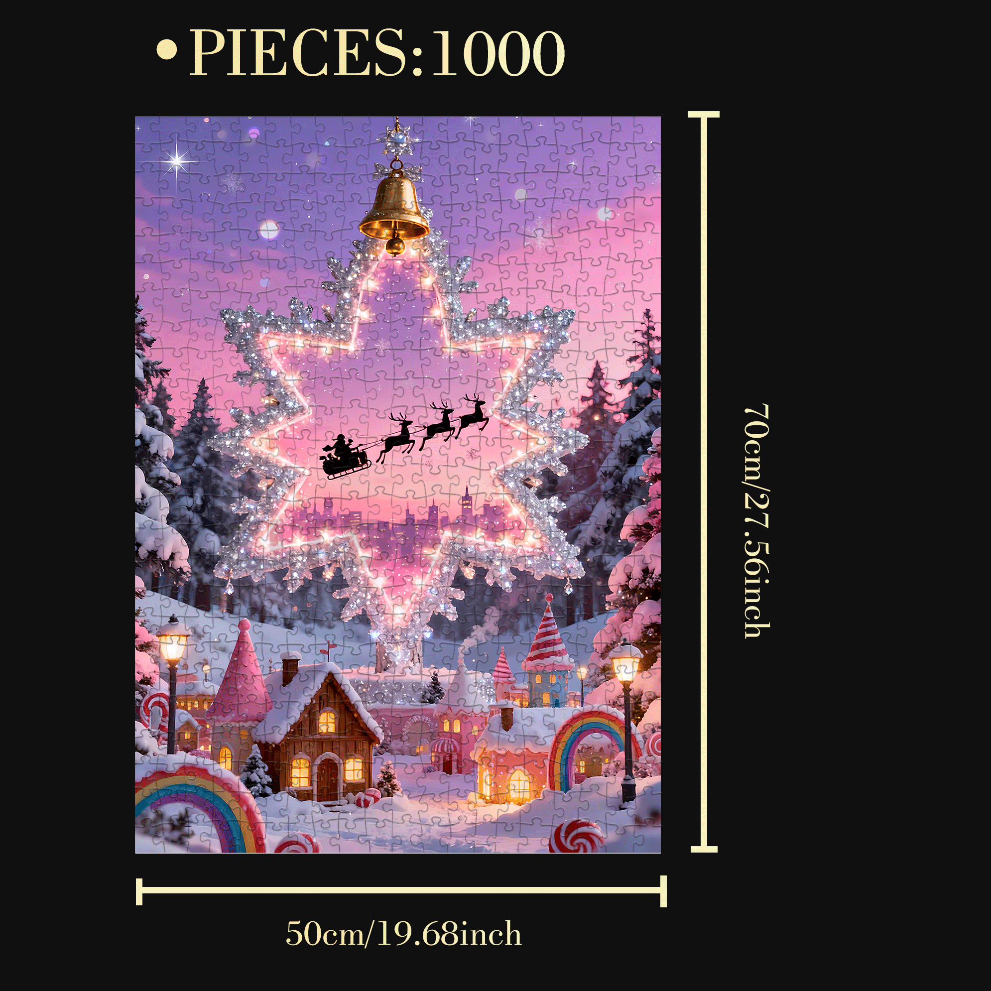 Dreamlike City Christmas Night View 500pcs/1000pcs Jigsaw Puzzle, Scratch-Resistant, Interactive Family Game & Brain-Boosting DIY Decor, Perfect for Halloween, Christmas & New Year Gifts, Family Puzzle Game