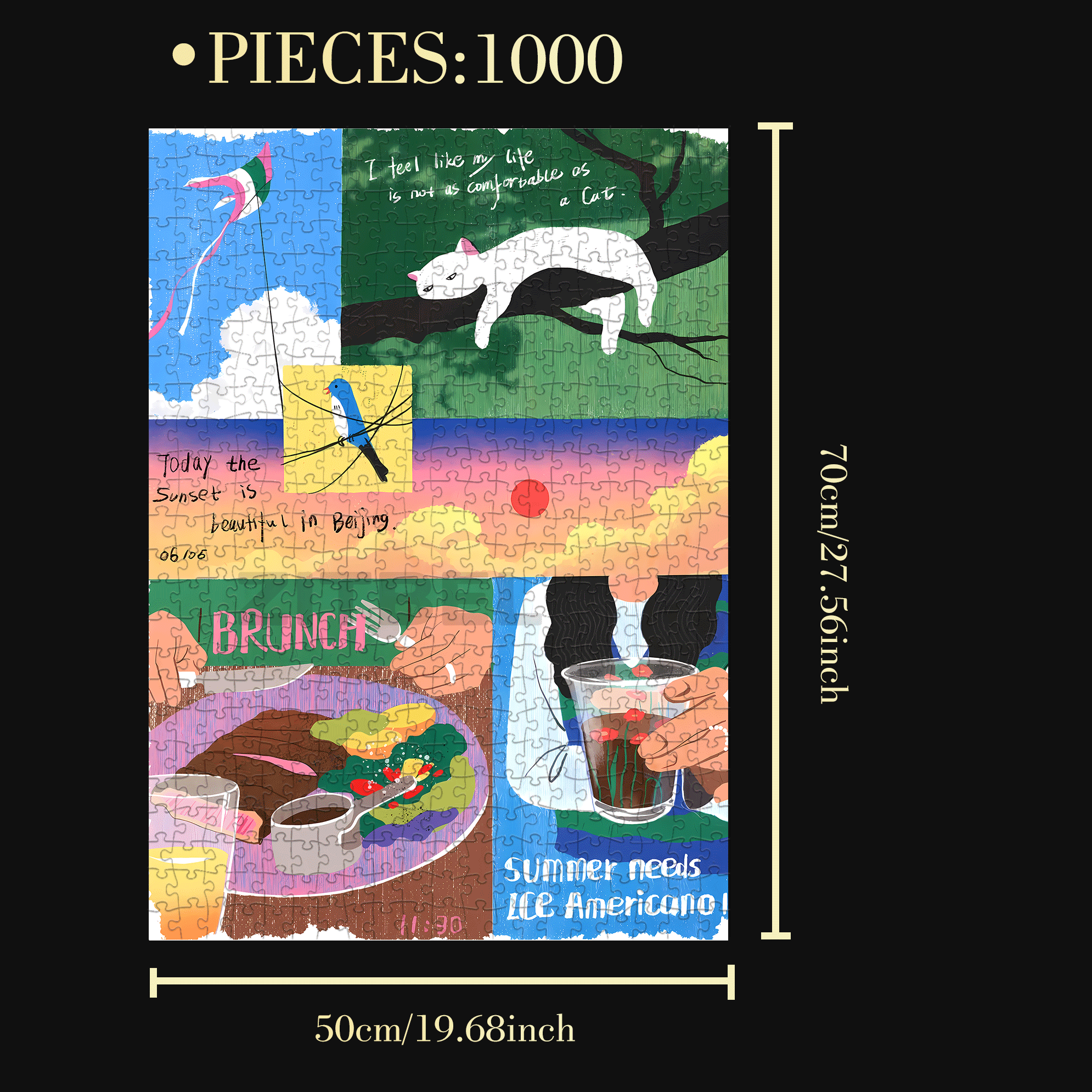 Summer Needs Ice Americano 500pcs/1000pcs Jigsaw Puzzle, Scratch-Resistant, Interactive Family Game & Brain-Boosting DIY Decor, Perfect for Halloween, Christmas & New Year Gifts, Family Puzzle Game