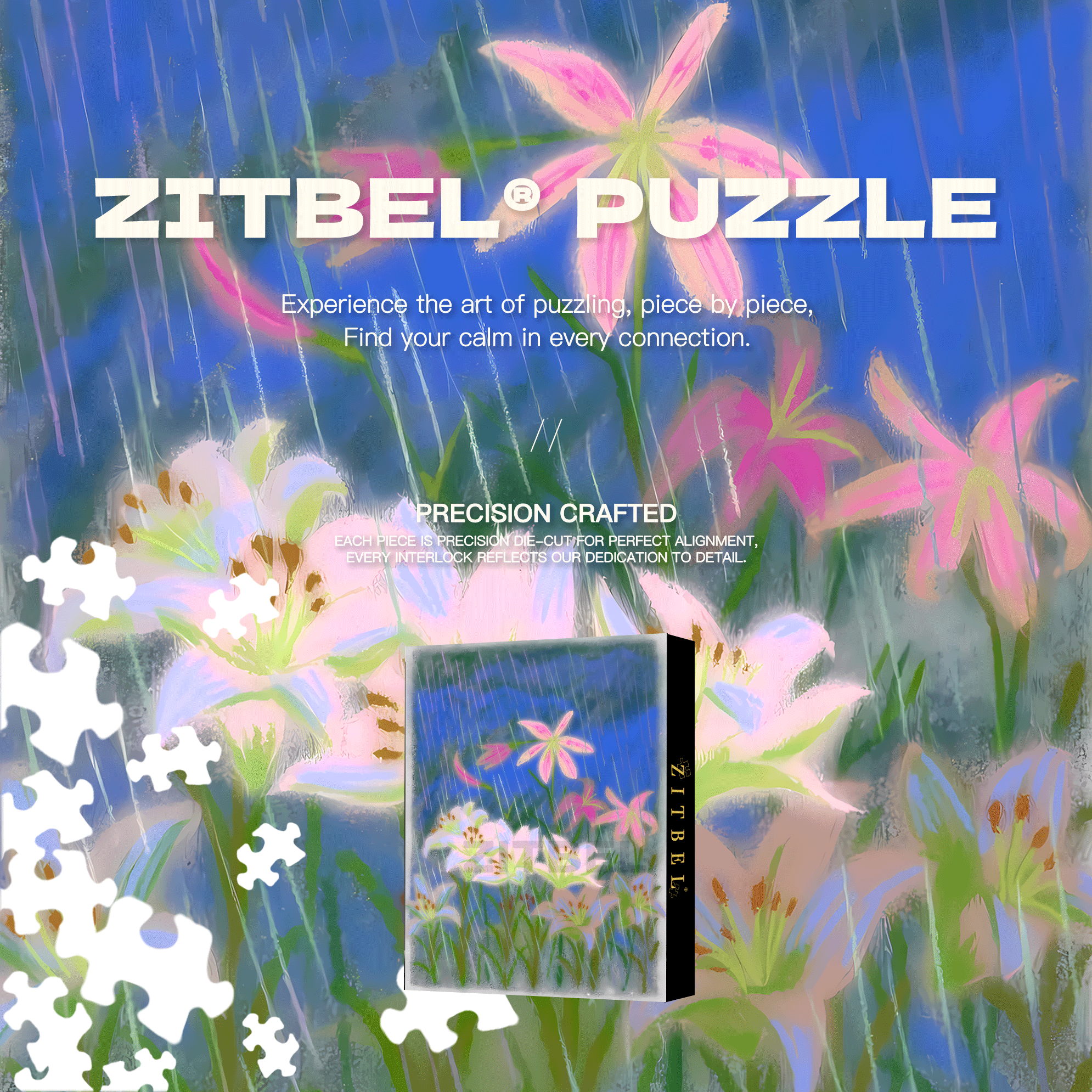 Rainstorm Flowers 500pcs/1000pcs Jigsaw Puzzle, Scratch-Resistant, Interactive Family Game & Brain-Boosting DIY Decor, Perfect for Halloween, Christmas & New Year Gifts, Family Puzzle Game
