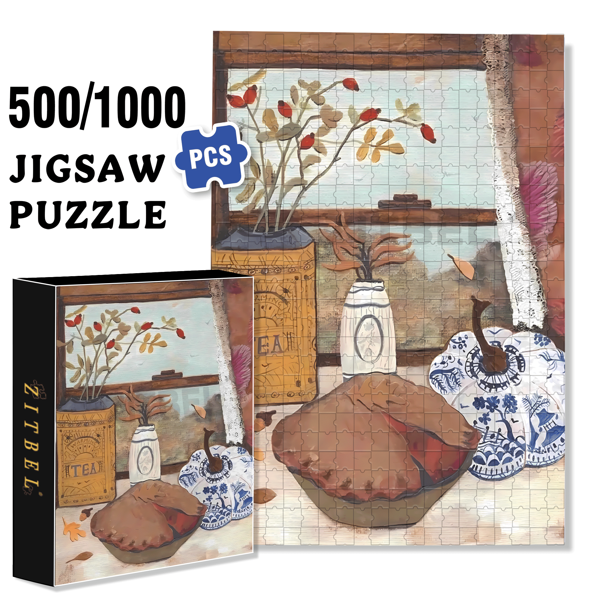 Pumpkin Pie 500pcs/1000pcs Jigsaw Puzzle, Scratch-Resistant, Interactive Family Game & Brain-Boosting DIY Decor, Perfect for Halloween, Christmas & New Year Gifts, Family Puzzle Game