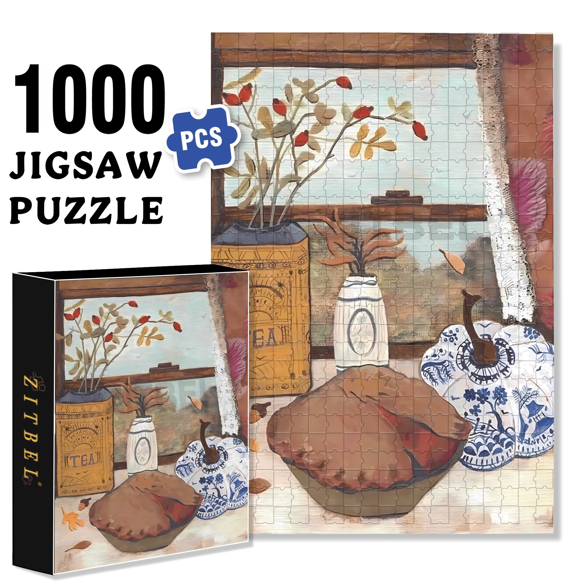 Pumpkin Pie 500pcs/1000pcs Jigsaw Puzzle, Scratch-Resistant, Interactive Family Game & Brain-Boosting DIY Decor, Perfect for Halloween, Christmas & New Year Gifts, Family Puzzle Game