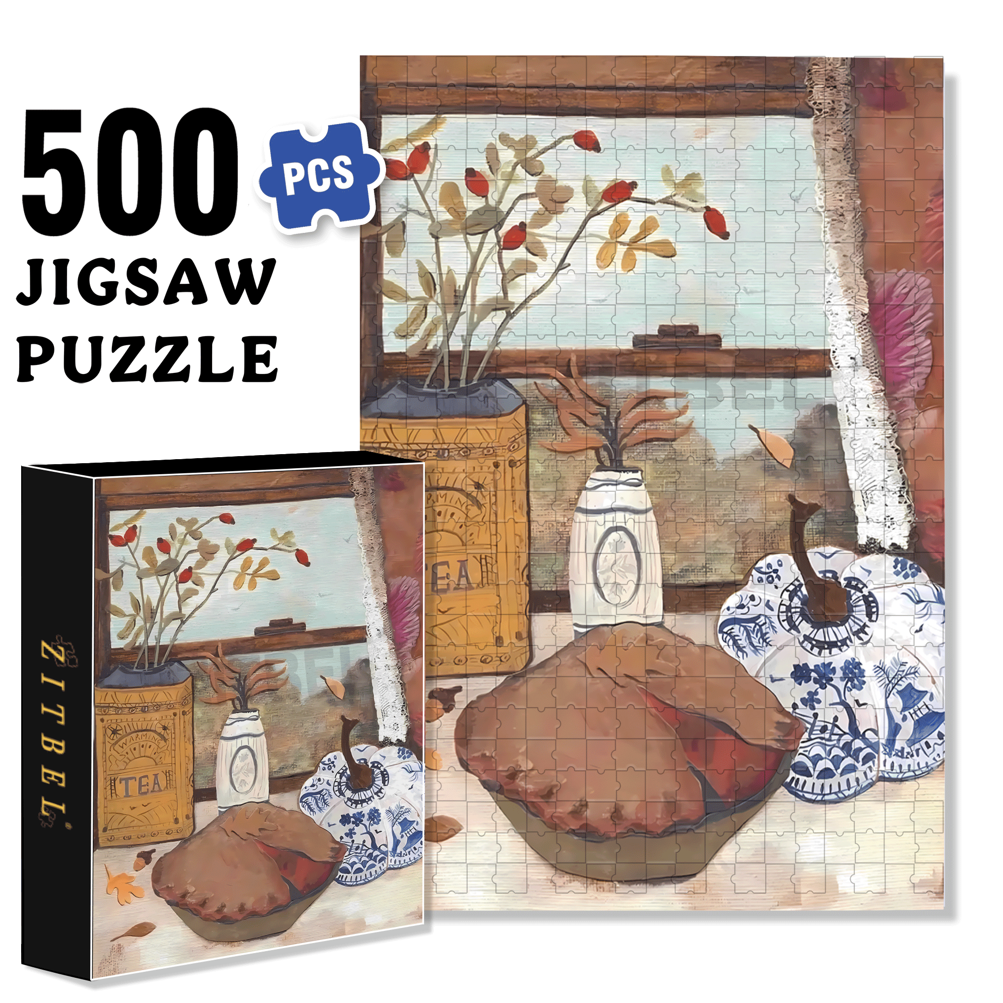 Pumpkin Pie 500pcs/1000pcs Jigsaw Puzzle, Scratch-Resistant, Interactive Family Game & Brain-Boosting DIY Decor, Perfect for Halloween, Christmas & New Year Gifts, Family Puzzle Game