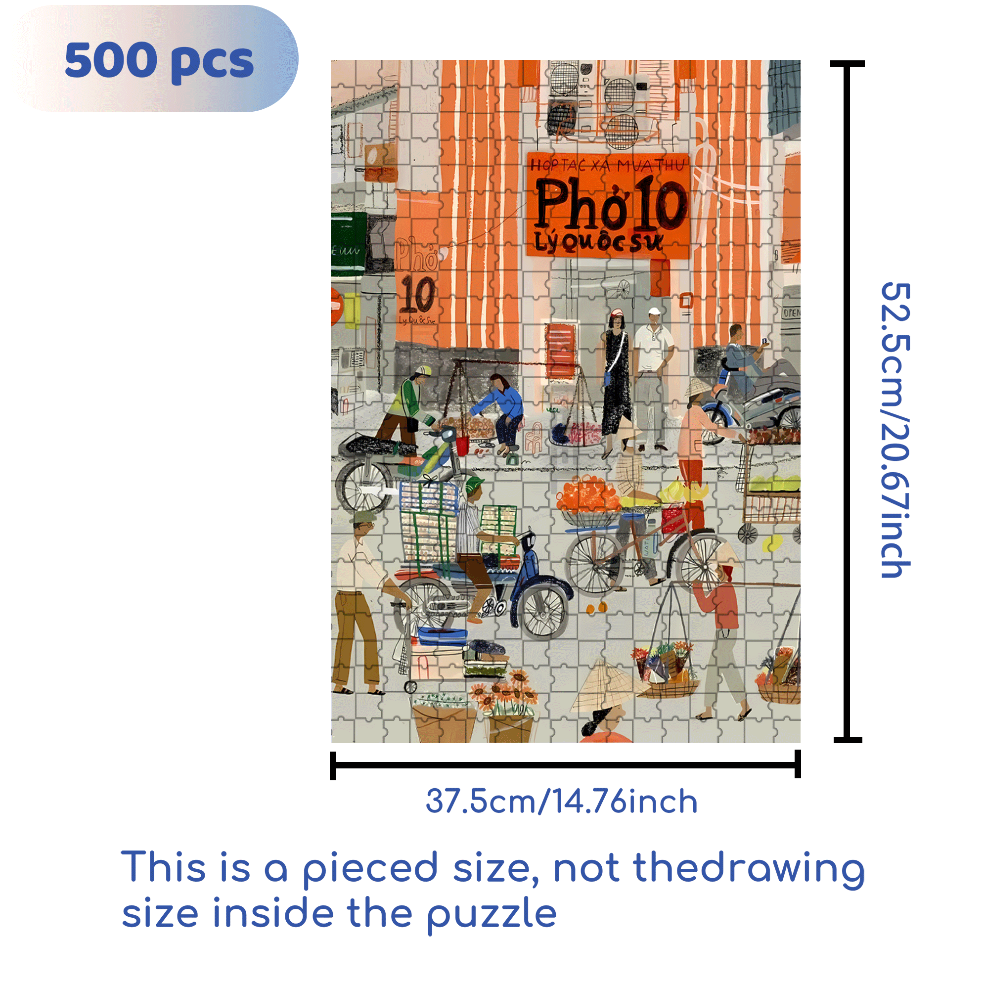 Vietnamese Style 500pcs/1000pcs Jigsaw Puzzle, Scratch-Resistant, Interactive Family Game & Brain-Boosting DIY Decor, Perfect for Halloween, Christmas & New Year Gifts, Family Puzzle Game