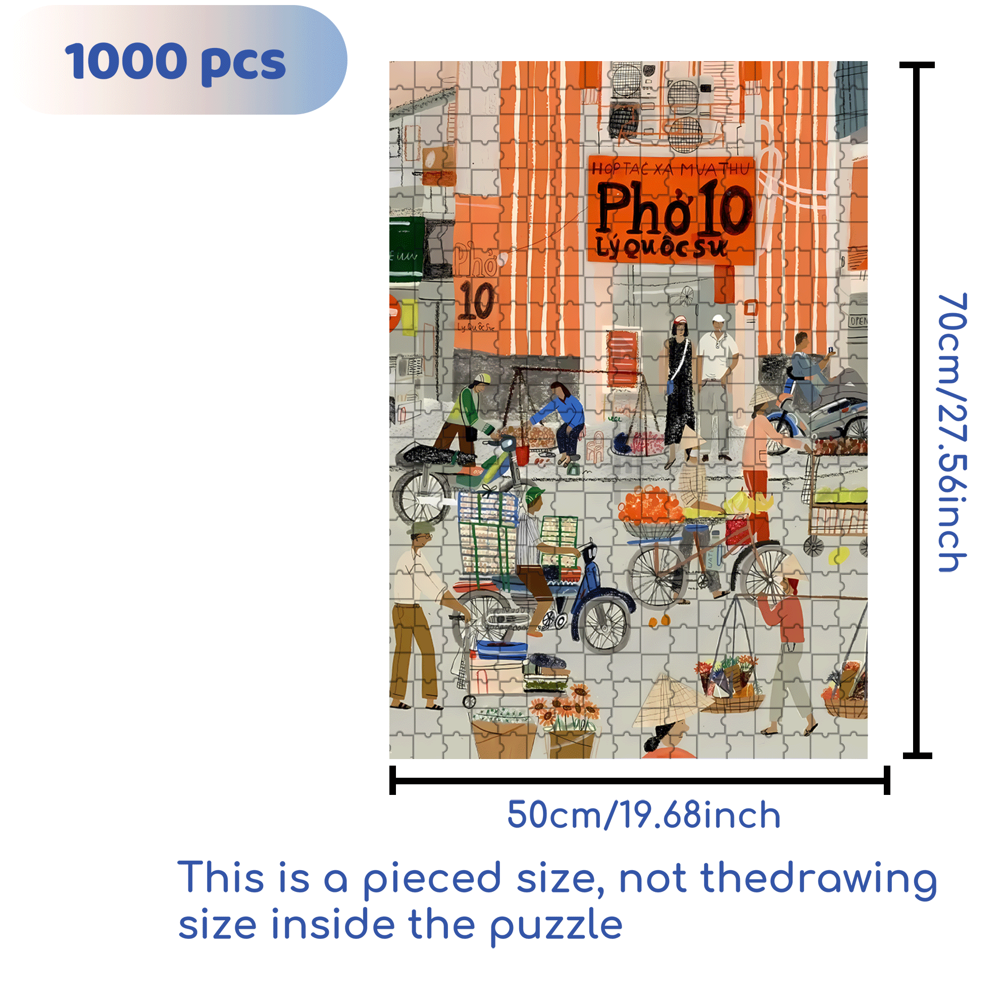 Vietnamese Style 500pcs/1000pcs Jigsaw Puzzle, Scratch-Resistant, Interactive Family Game & Brain-Boosting DIY Decor, Perfect for Halloween, Christmas & New Year Gifts, Family Puzzle Game