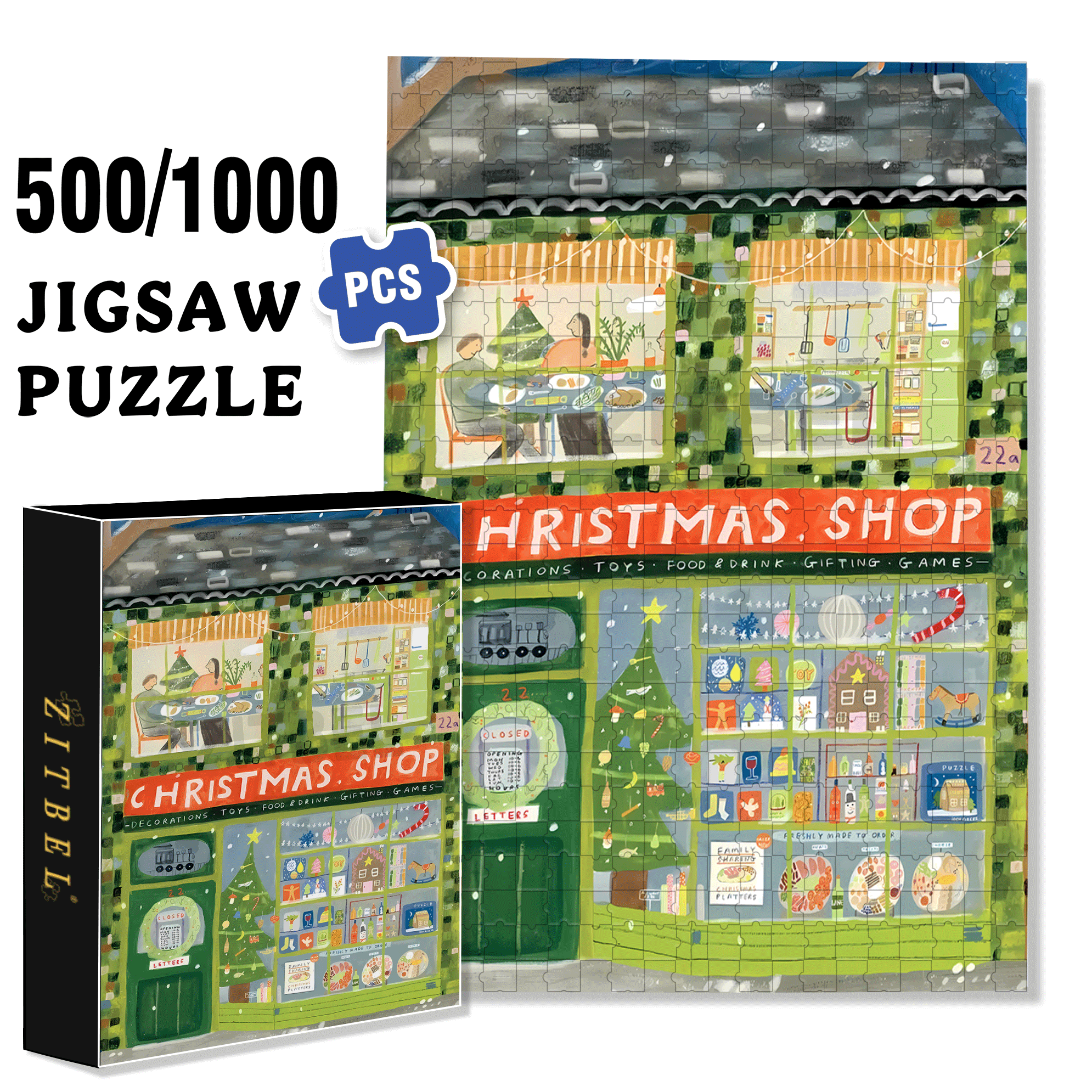 X'mas Shop 500pcs/1000pcs Jigsaw Puzzle, Scratch-Resistant, Interactive Family Game & Brain-Boosting DIY Decor, Perfect for Halloween, Christmas & New Year Gifts, Family Puzzle Game