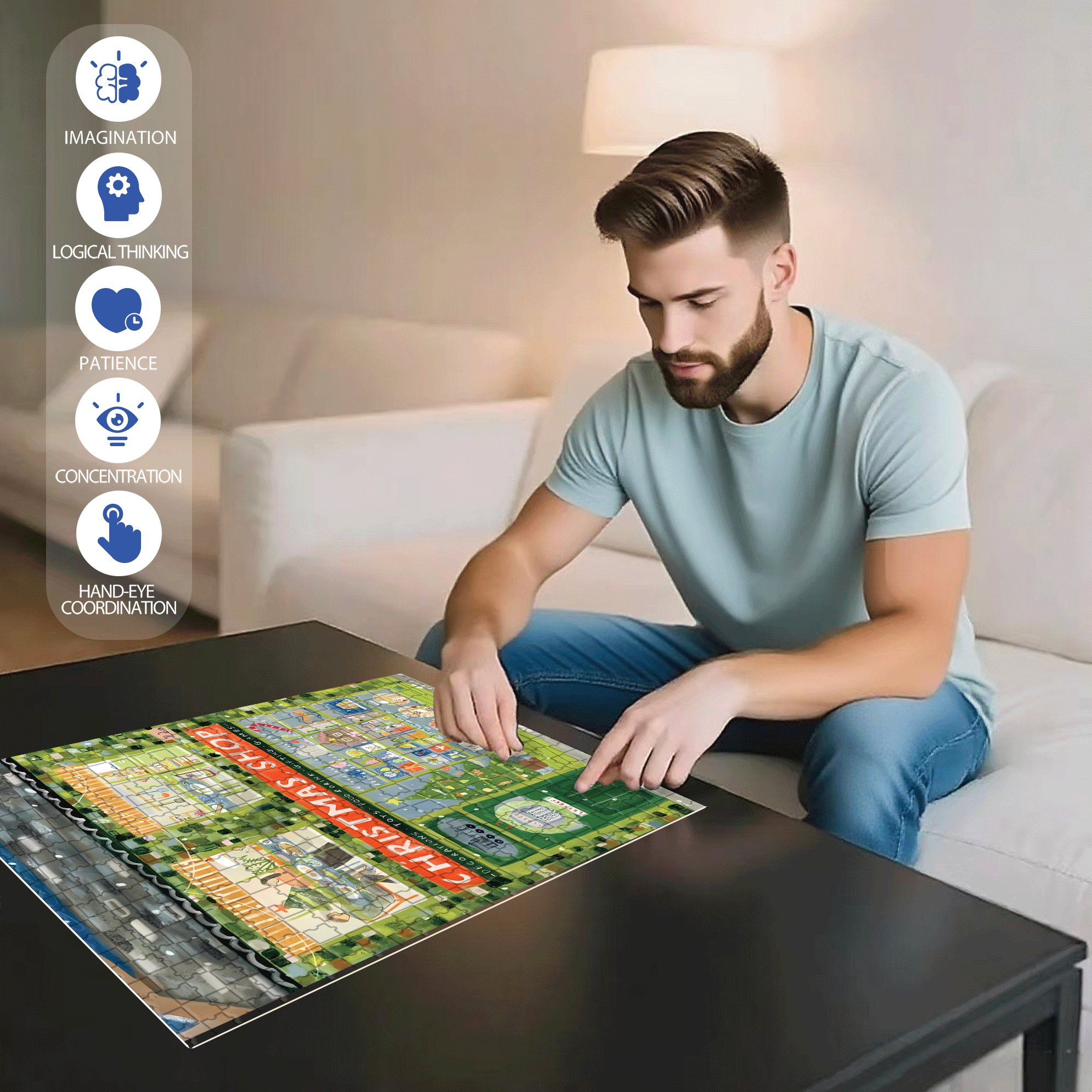 X'mas Shop 500pcs/1000pcs Jigsaw Puzzle, Scratch-Resistant, Interactive Family Game & Brain-Boosting DIY Decor, Perfect for Halloween, Christmas & New Year Gifts, Family Puzzle Game