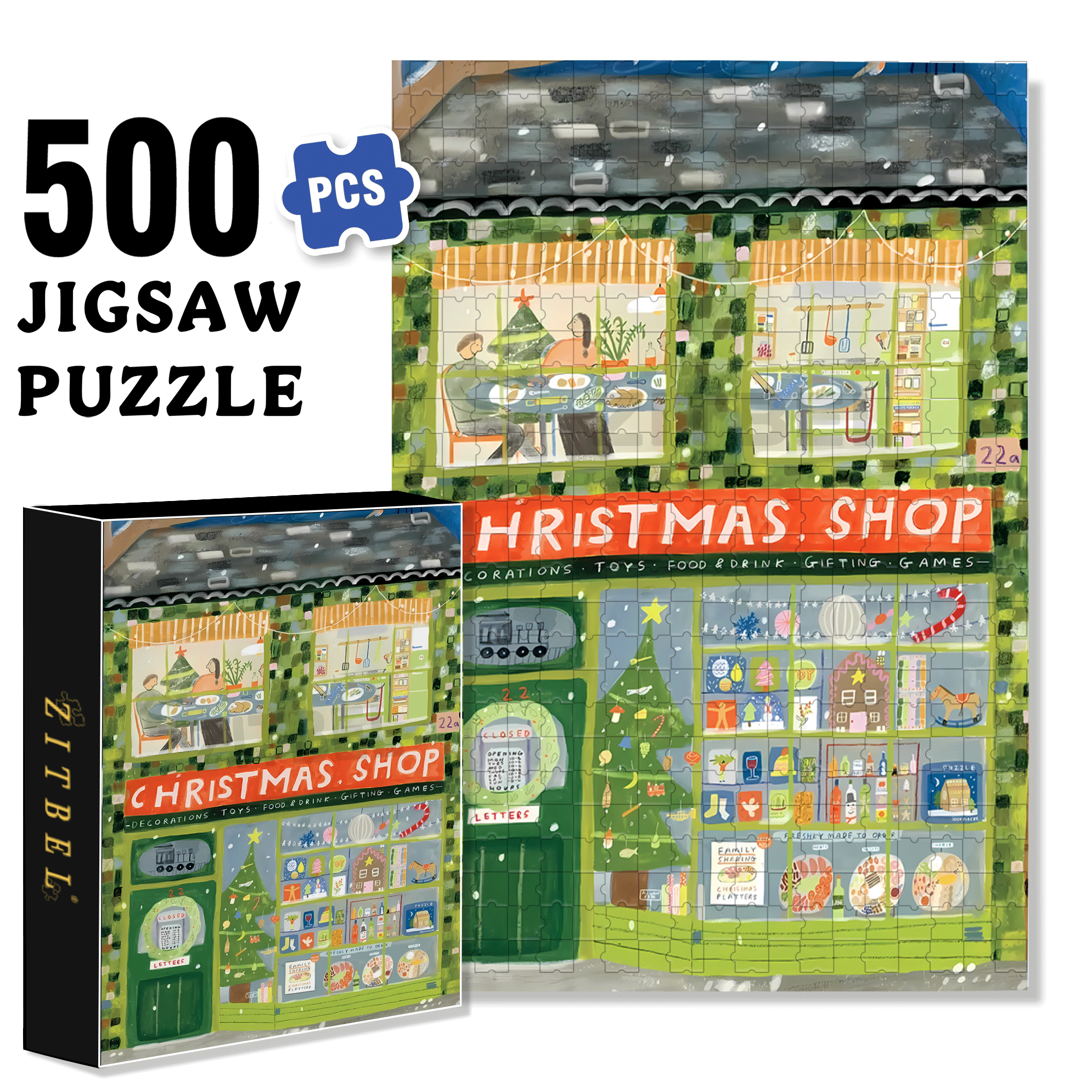 X'mas Shop 500pcs/1000pcs Jigsaw Puzzle, Scratch-Resistant, Interactive Family Game & Brain-Boosting DIY Decor, Perfect for Halloween, Christmas & New Year Gifts, Family Puzzle Game