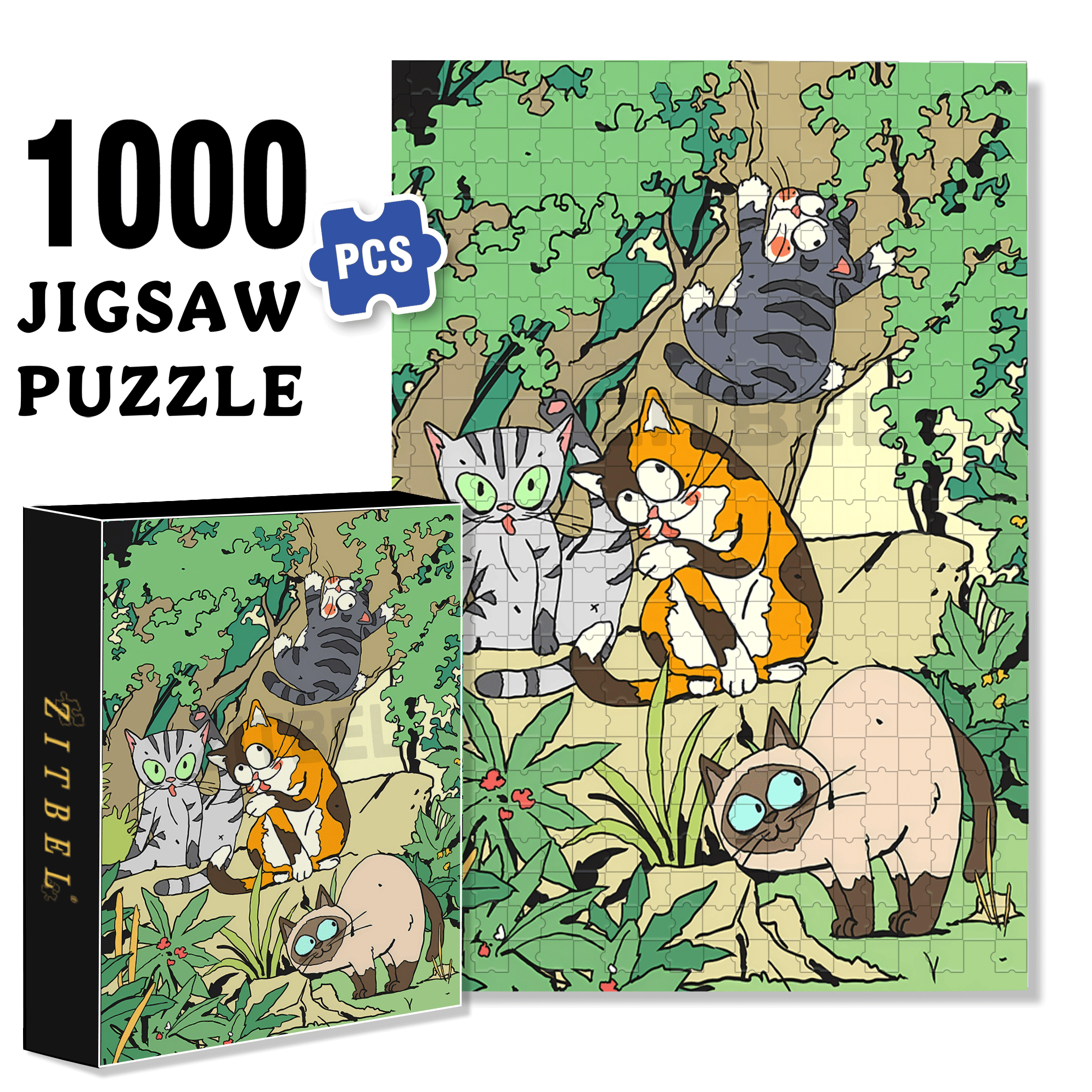 Cat and Stone 500pcs/1000pcs Jigsaw Puzzle, Scratch-Resistant, Interactive Family Game & Brain-Boosting DIY Decor, Perfect for Halloween, Christmas & New Year Gifts, Family Puzzle Game