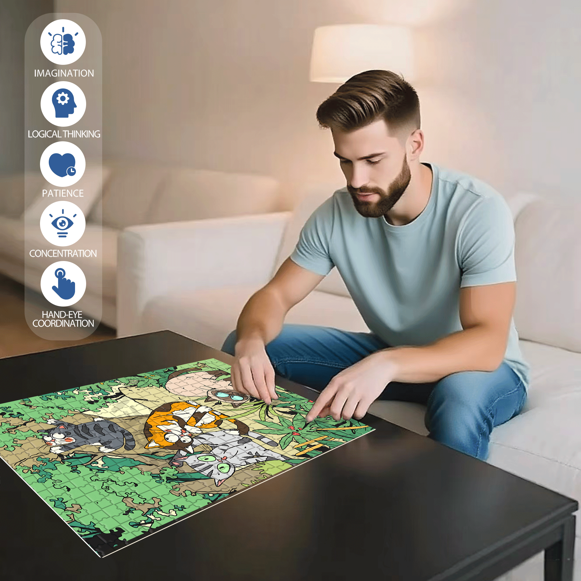 Cat and Stone 500pcs/1000pcs Jigsaw Puzzle, Scratch-Resistant, Interactive Family Game & Brain-Boosting DIY Decor, Perfect for Halloween, Christmas & New Year Gifts, Family Puzzle Game