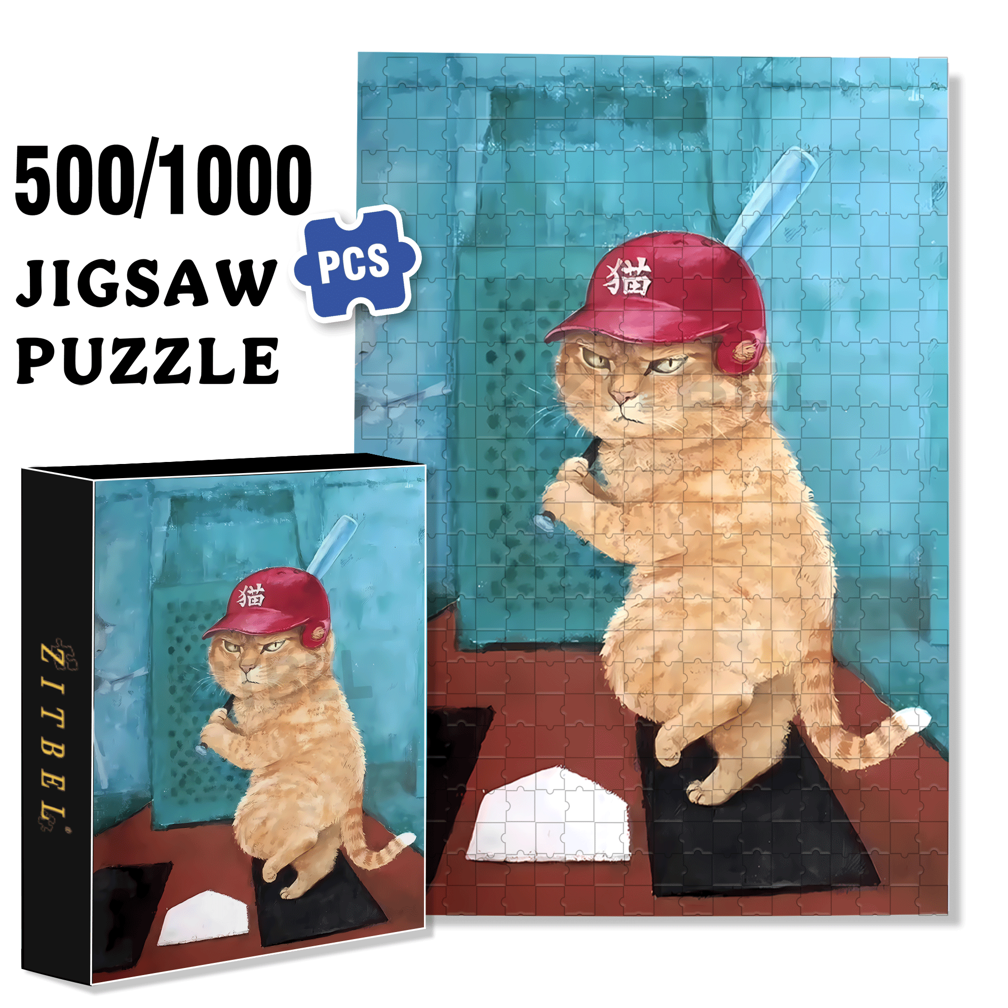 Cat Batsman 500pcs/1000pcs Jigsaw Puzzle, Scratch-Resistant, Interactive Family Game & Brain-Boosting DIY Decor, Perfect for Halloween, Christmas & New Year Gifts, Family Puzzle Game