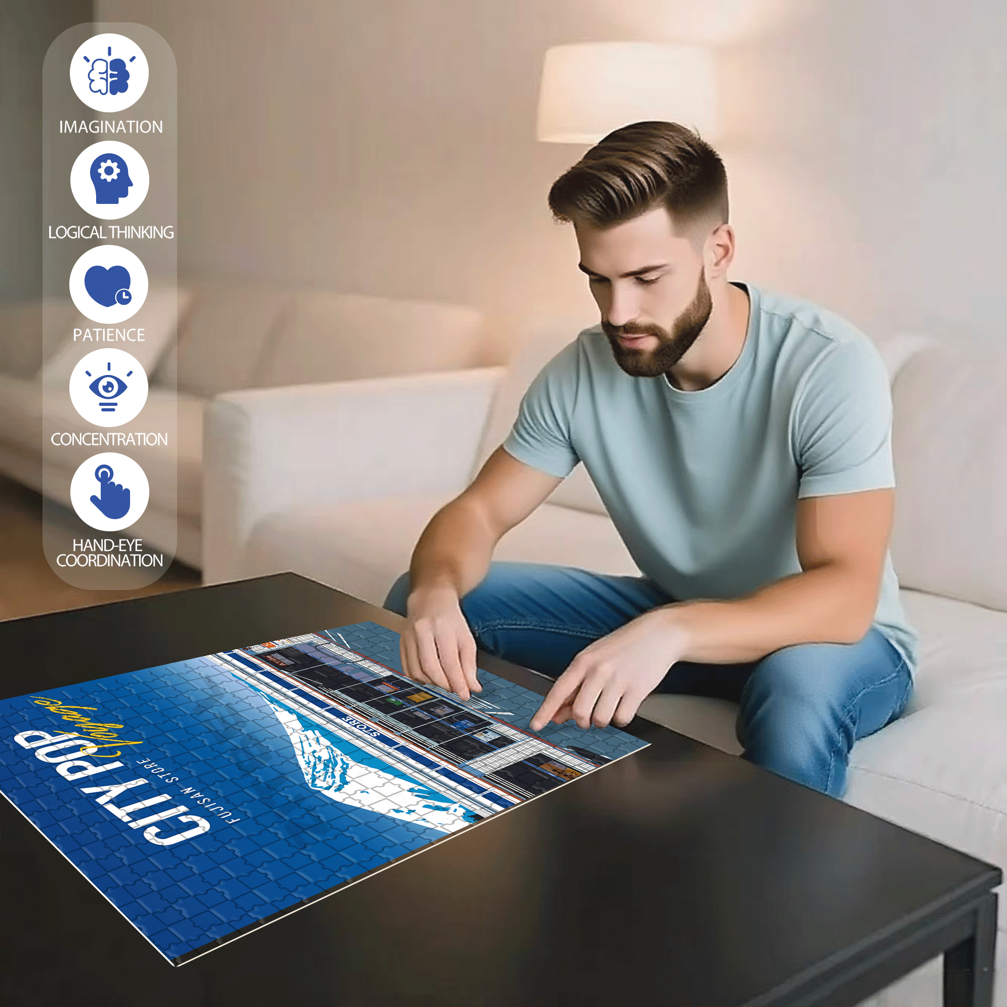 City Pop 2 500pcs/1000pcs Jigsaw Puzzle, Scratch-Resistant, Interactive Family Game & Brain-Boosting DIY Decor, Perfect for Halloween, Christmas & New Year Gifts, Family Puzzle Game