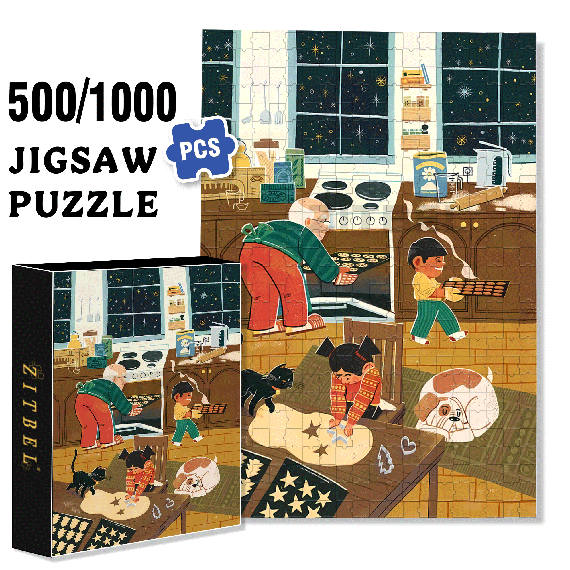 Cookie Master 500pcs/1000pcs Jigsaw Puzzle, Scratch-Resistant, Interactive Family Game & Brain-Boosting DIY Decor, Perfect for Halloween, Christmas & New Year Gifts, Family Puzzle Game