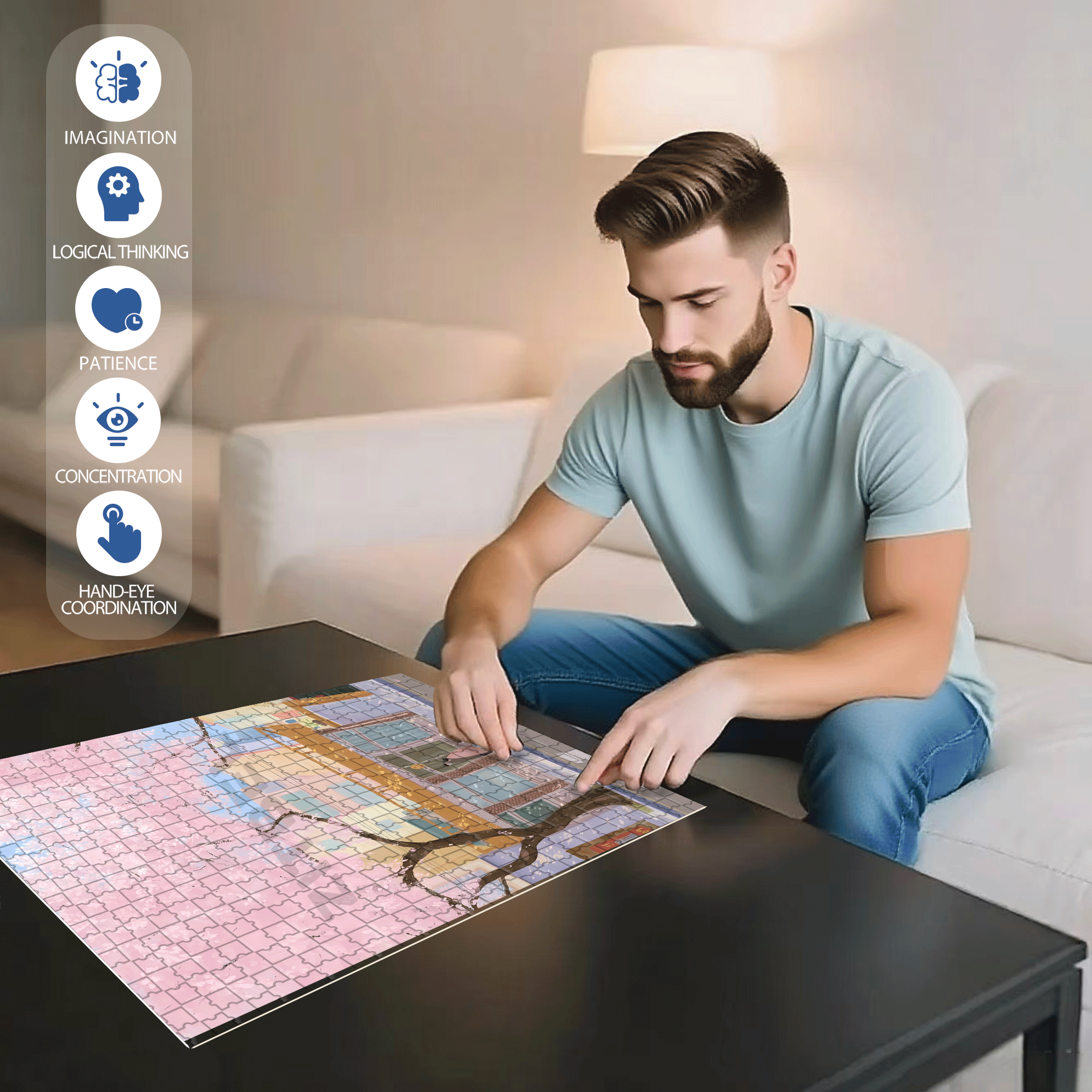 Gentle Spring 500pcs/1000pcs Jigsaw Puzzle, Scratch-Resistant, Interactive Family Game & Brain-Boosting DIY Decor, Perfect for Halloween, Christmas & New Year Gifts, Family Puzzle Game