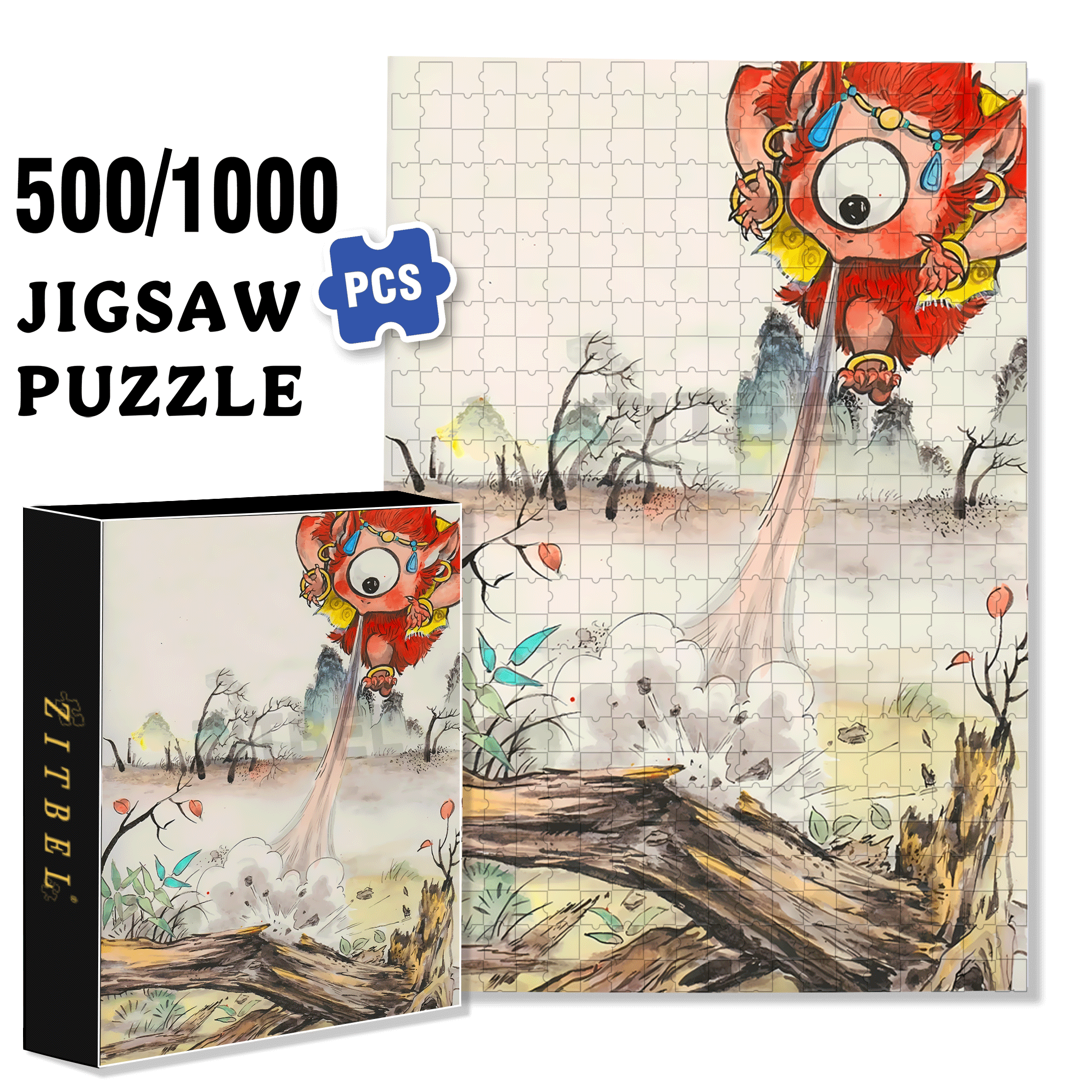Goblin  500pcs/1000pcs Jigsaw Puzzle, Scratch-Resistant, Interactive Family Game & Brain-Boosting DIY Decor, Perfect for Halloween, Christmas & New Year Gifts, Family Puzzle Game