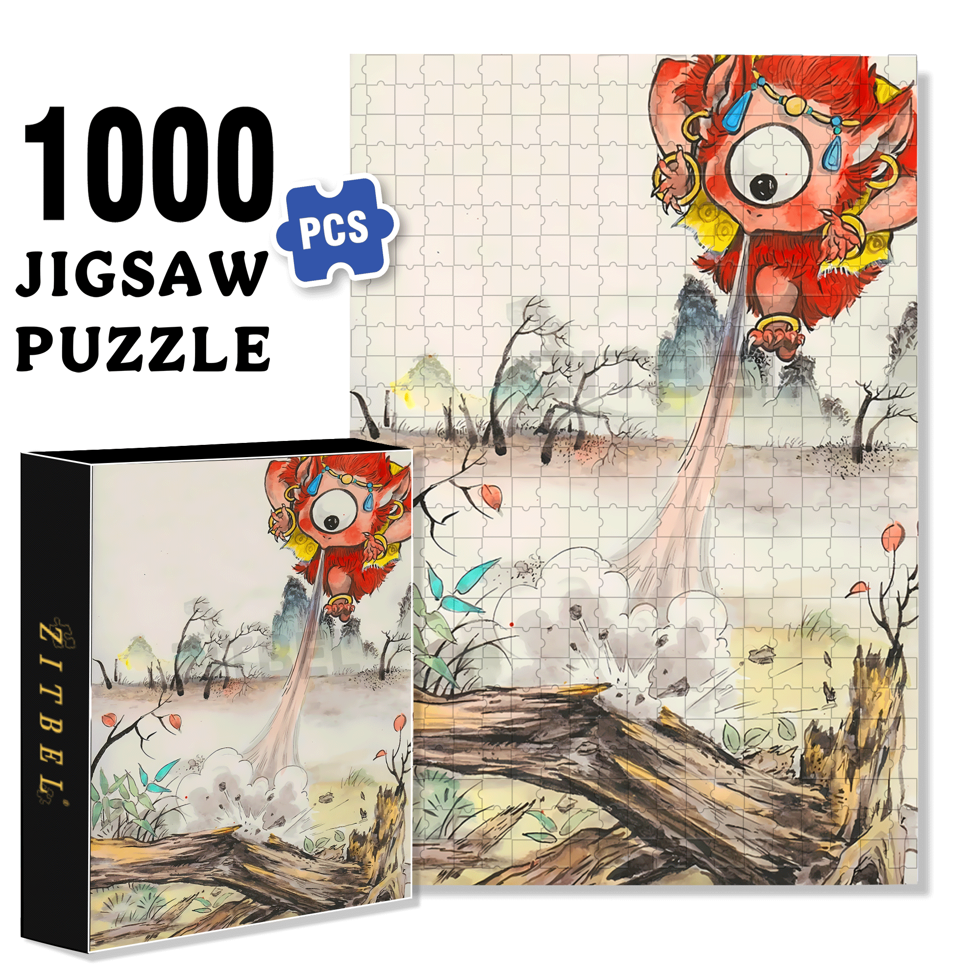 Goblin  500pcs/1000pcs Jigsaw Puzzle, Scratch-Resistant, Interactive Family Game & Brain-Boosting DIY Decor, Perfect for Halloween, Christmas & New Year Gifts, Family Puzzle Game