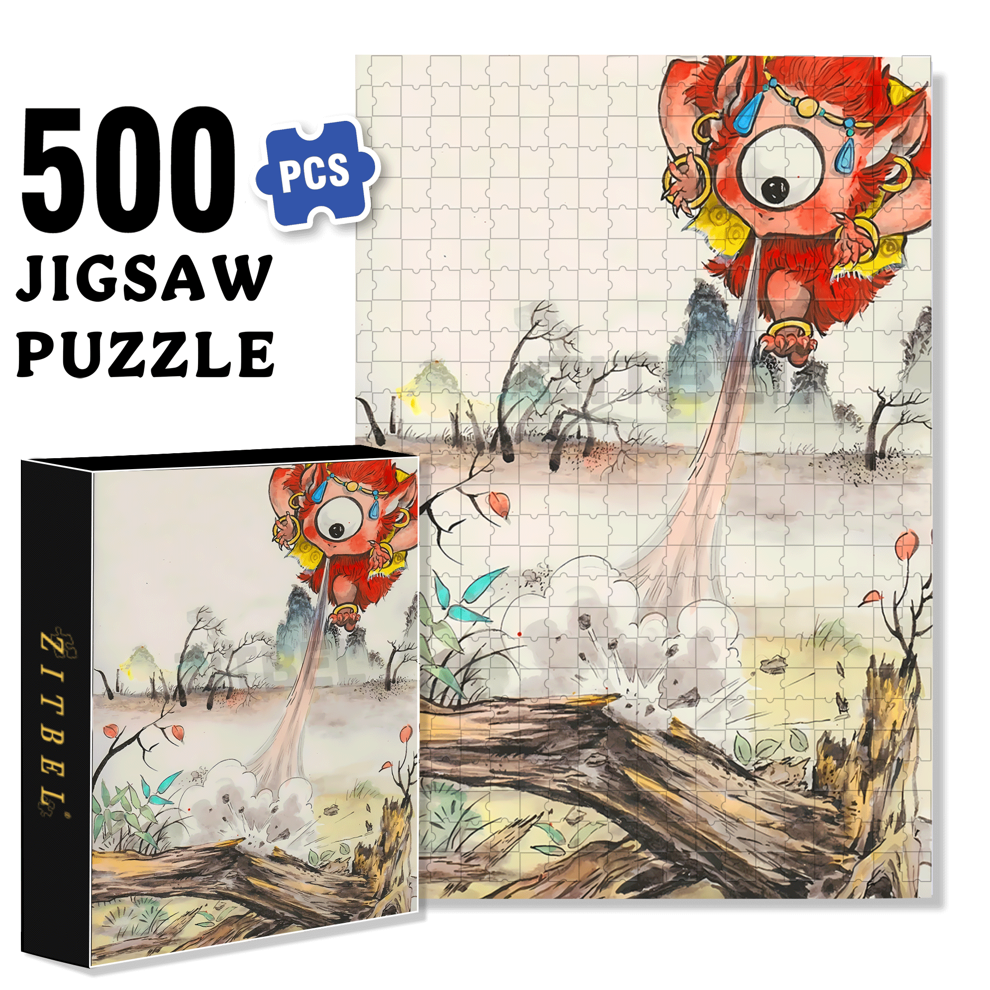 Goblin  500pcs/1000pcs Jigsaw Puzzle, Scratch-Resistant, Interactive Family Game & Brain-Boosting DIY Decor, Perfect for Halloween, Christmas & New Year Gifts, Family Puzzle Game