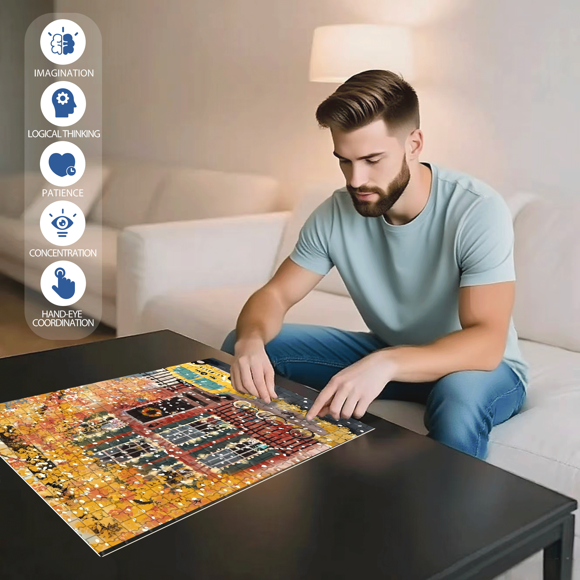 Live Your Life In A Gentle Manner 12 500pcs/1000pcs Jigsaw Puzzle, Scratch-Resistant, Interactive Family Game & Brain-Boosting DIY Decor, Perfect for Halloween, Christmas & New Year Gifts, Family Puzzle Game