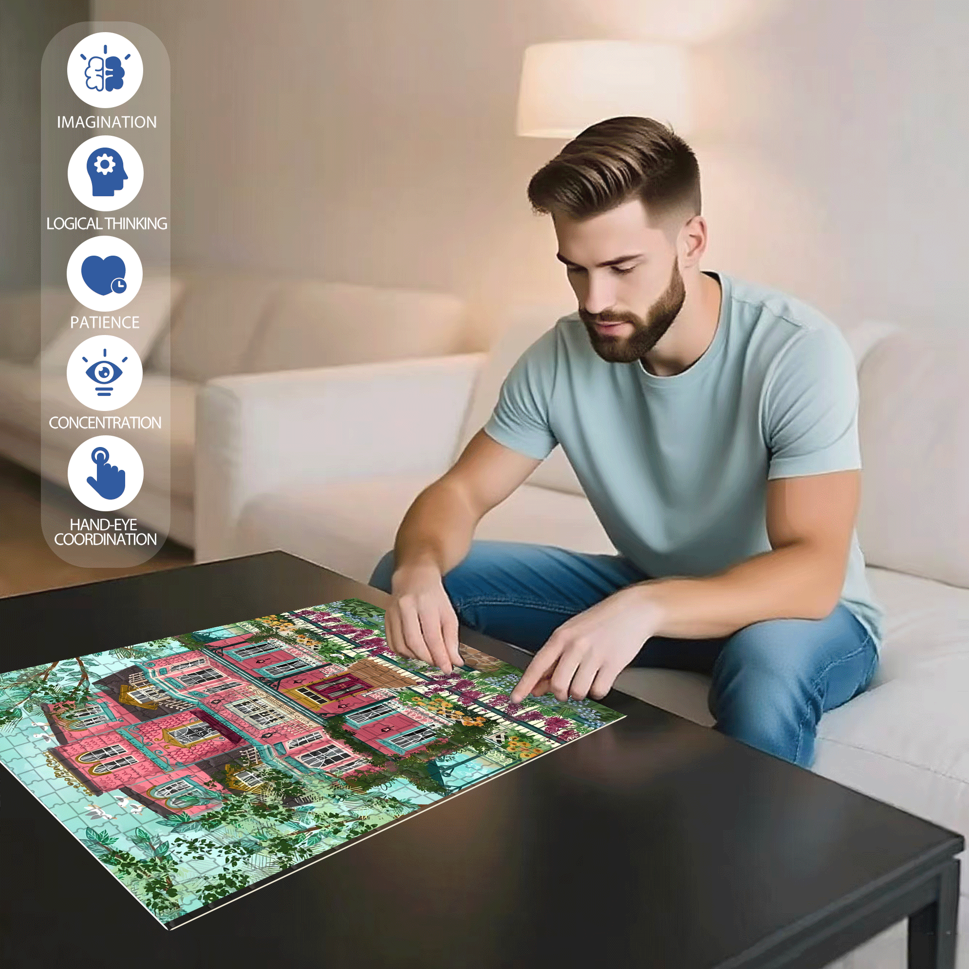 Live Your Life In A Gentle Manner 15 500pcs/1000pcs Jigsaw Puzzle, Scratch-Resistant, Interactive Family Game & Brain-Boosting DIY Decor, Perfect for Halloween, Christmas & New Year Gifts, Family Puzzle Game