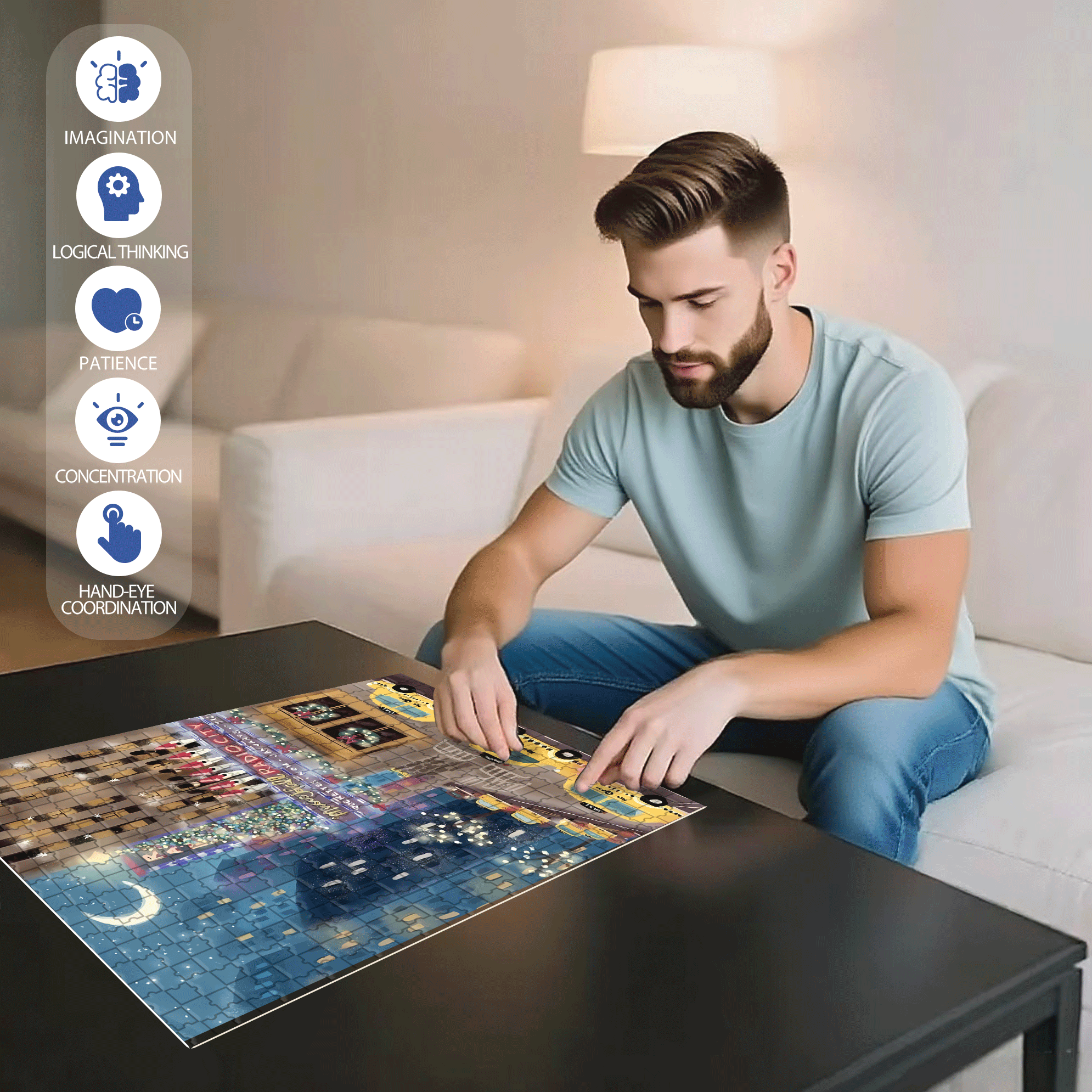 Live Your Life In A Gentle Manner 19 500pcs/1000pcs Jigsaw Puzzle, Scratch-Resistant, Interactive Family Game & Brain-Boosting DIY Decor, Perfect for Halloween, Christmas & New Year Gifts, Family Puzzle Game