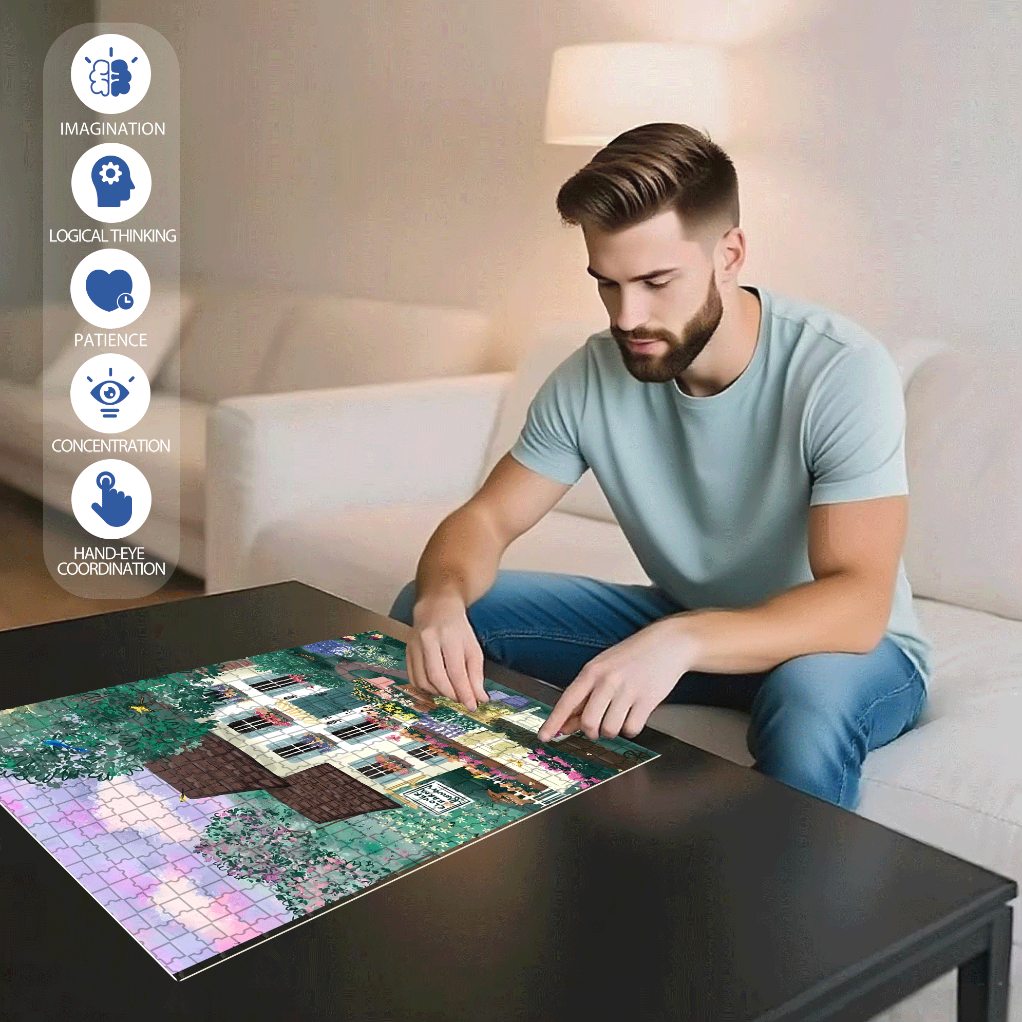 Live Your Life In A Gentle Manner 20 500pcs/1000pcs Jigsaw Puzzle, Scratch-Resistant, Interactive Family Game & Brain-Boosting DIY Decor, Perfect for Halloween, Christmas & New Year Gifts, Family Puzzle Game