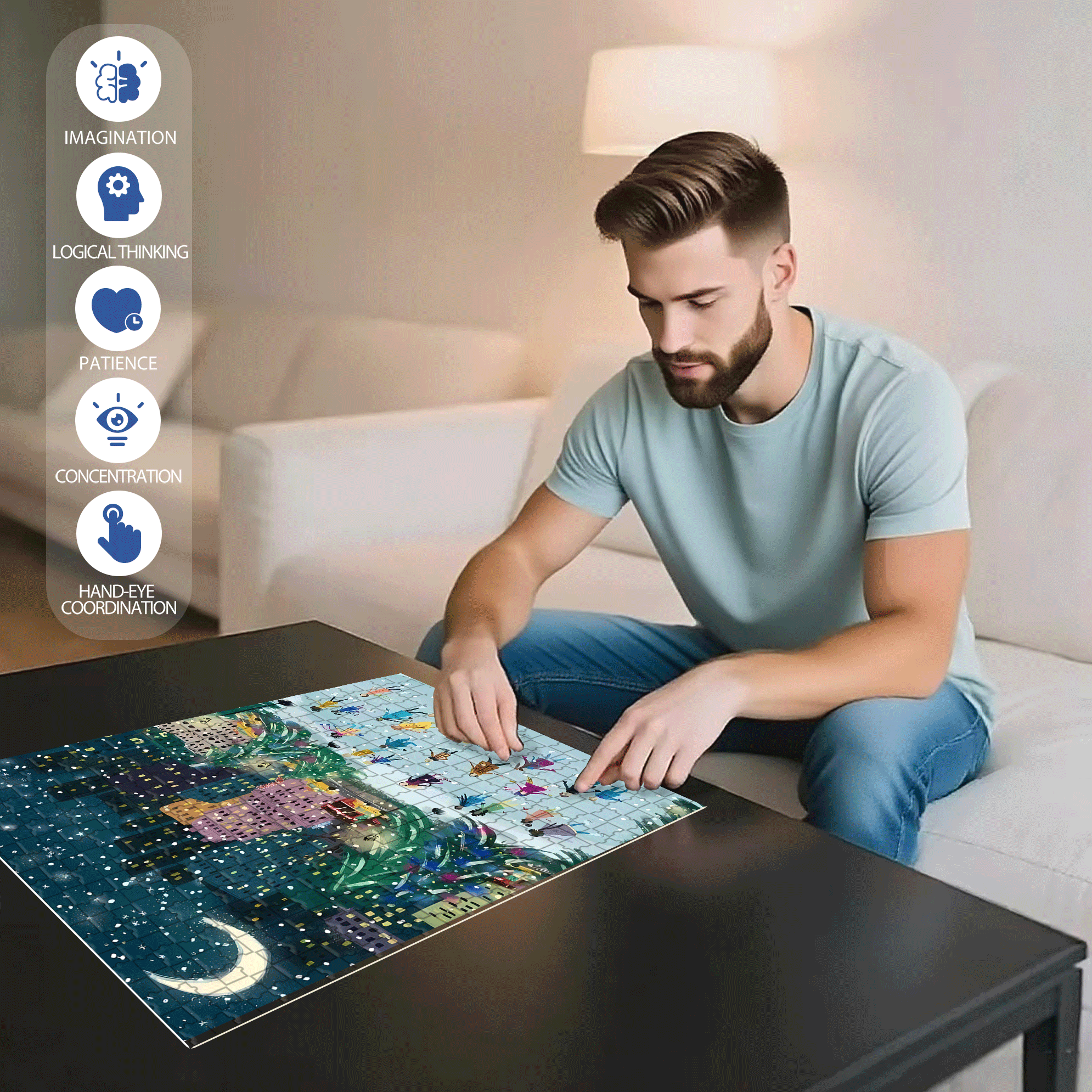 Live Your Life In A Gentle Manner 29 500pcs/1000pcs Jigsaw Puzzle, Scratch-Resistant, Interactive Family Game & Brain-Boosting DIY Decor, Perfect for Halloween, Christmas & New Year Gifts, Family Puzzle Game