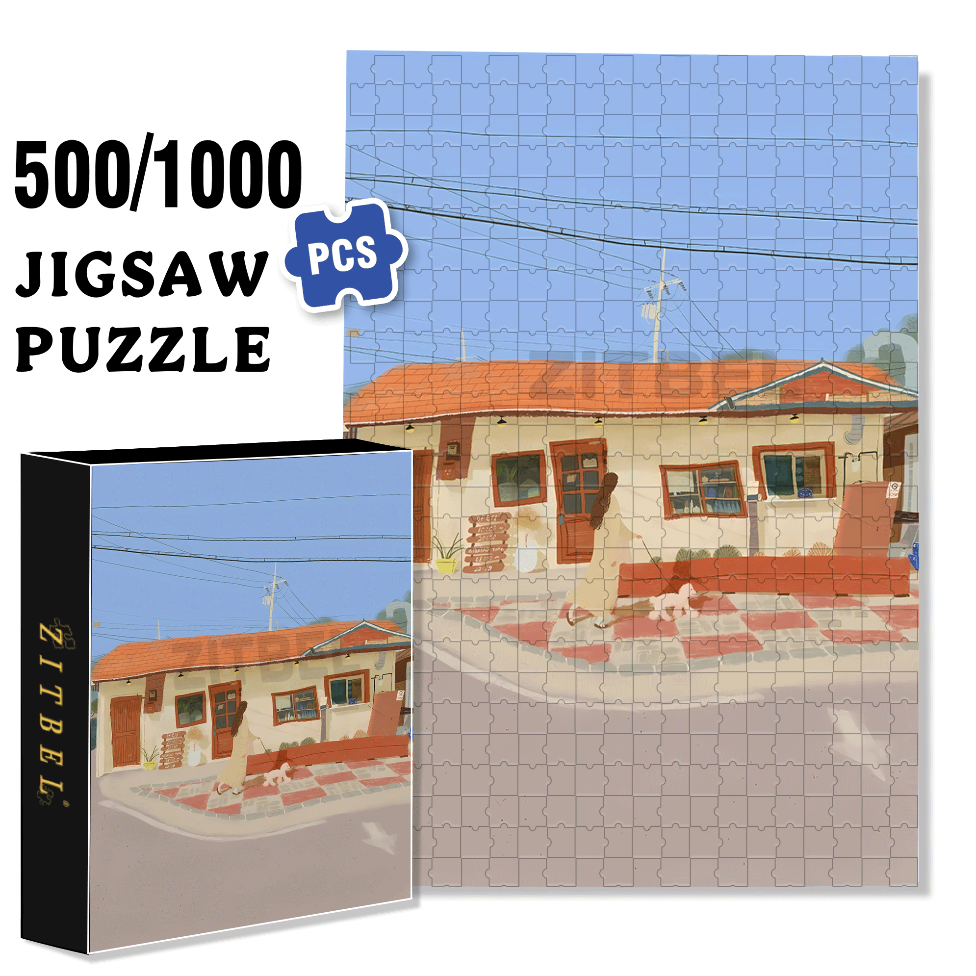 Sunbathing With A Puppy 500pcs/1000pcs Jigsaw Puzzle, Scratch-Resistant, Interactive Family Game & Brain-Boosting DIY Decor, Perfect for Halloween, Christmas & New Year Gifts, Family Puzzle Game