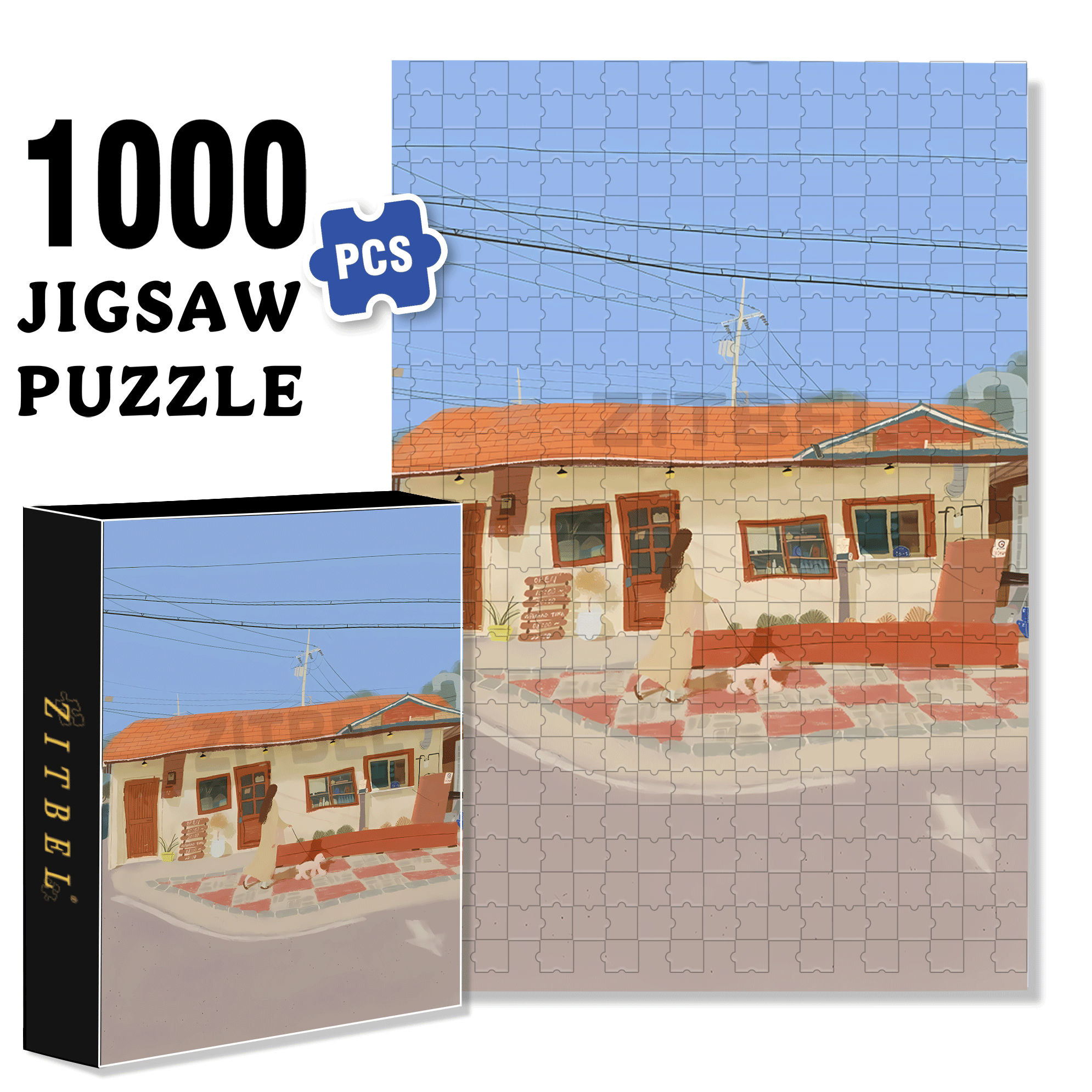 Sunbathing With A Puppy 500pcs/1000pcs Jigsaw Puzzle, Scratch-Resistant, Interactive Family Game & Brain-Boosting DIY Decor, Perfect for Halloween, Christmas & New Year Gifts, Family Puzzle Game