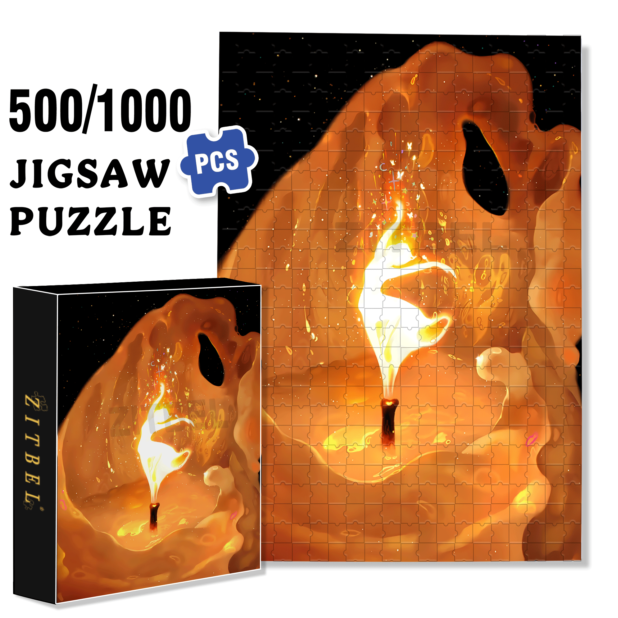 The Flickering Light On The Candle Wick 500pcs/1000pcs Jigsaw Puzzle, Scratch-Resistant, Interactive Family Game & Brain-Boosting DIY Decor, Perfect for Halloween, Christmas & New Year Gifts, Family Puzzle Game