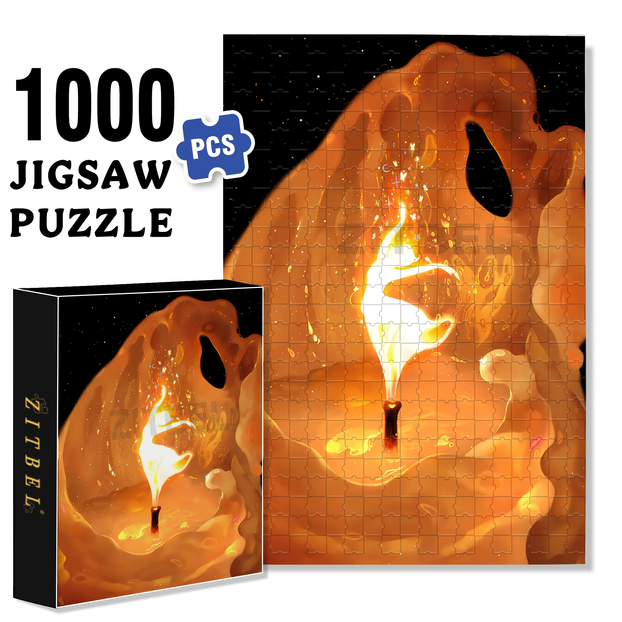 The Flickering Light On The Candle Wick 500pcs/1000pcs Jigsaw Puzzle, Scratch-Resistant, Interactive Family Game & Brain-Boosting DIY Decor, Perfect for Halloween, Christmas & New Year Gifts, Family Puzzle Game