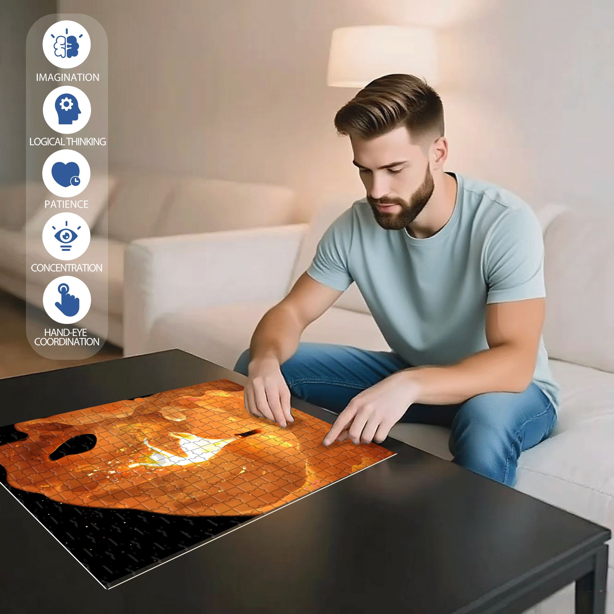 The Flickering Light On The Candle Wick 500pcs/1000pcs Jigsaw Puzzle, Scratch-Resistant, Interactive Family Game & Brain-Boosting DIY Decor, Perfect for Halloween, Christmas & New Year Gifts, Family Puzzle Game
