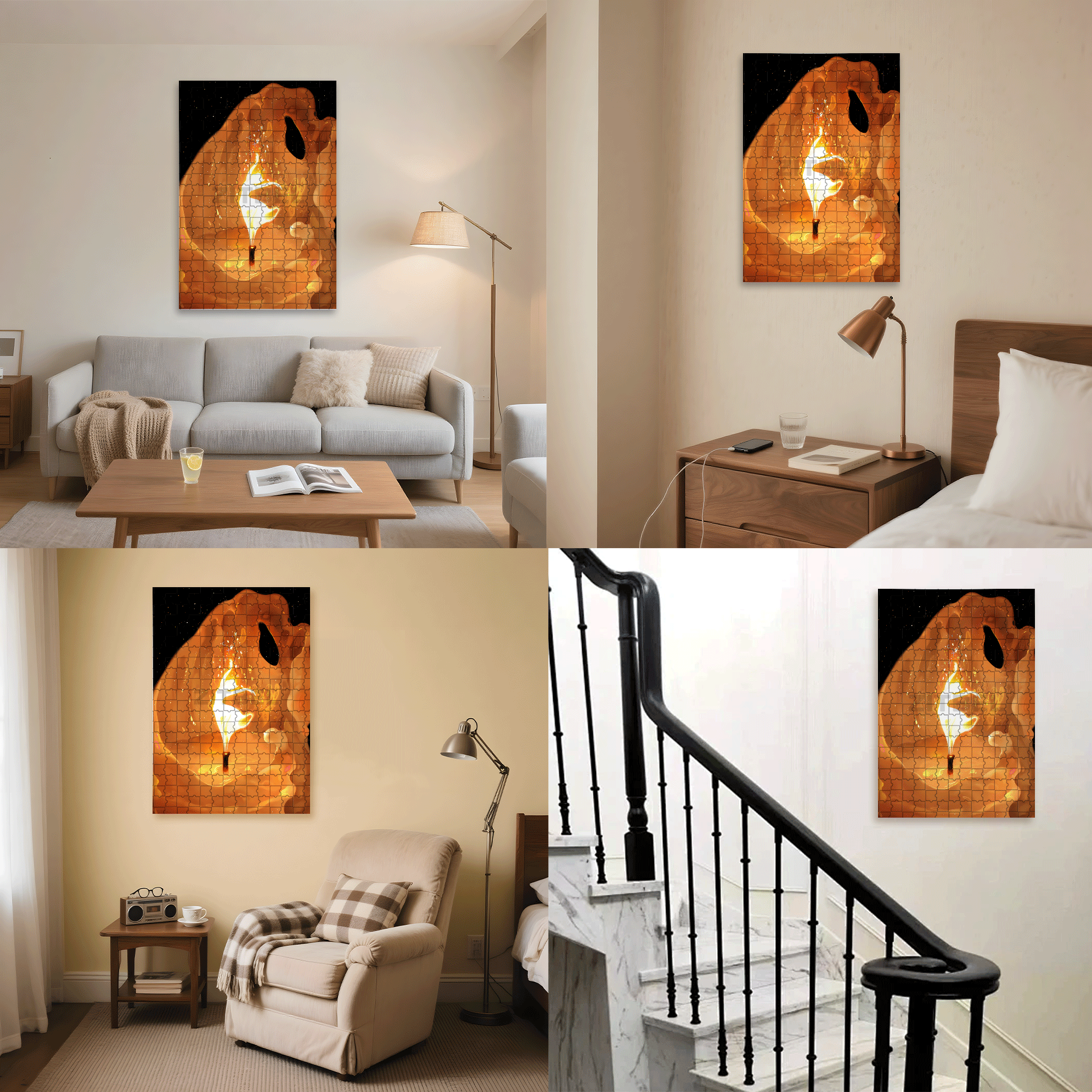 The Flickering Light On The Candle Wick 500pcs/1000pcs Jigsaw Puzzle, Scratch-Resistant, Interactive Family Game & Brain-Boosting DIY Decor, Perfect for Halloween, Christmas & New Year Gifts, Family Puzzle Game