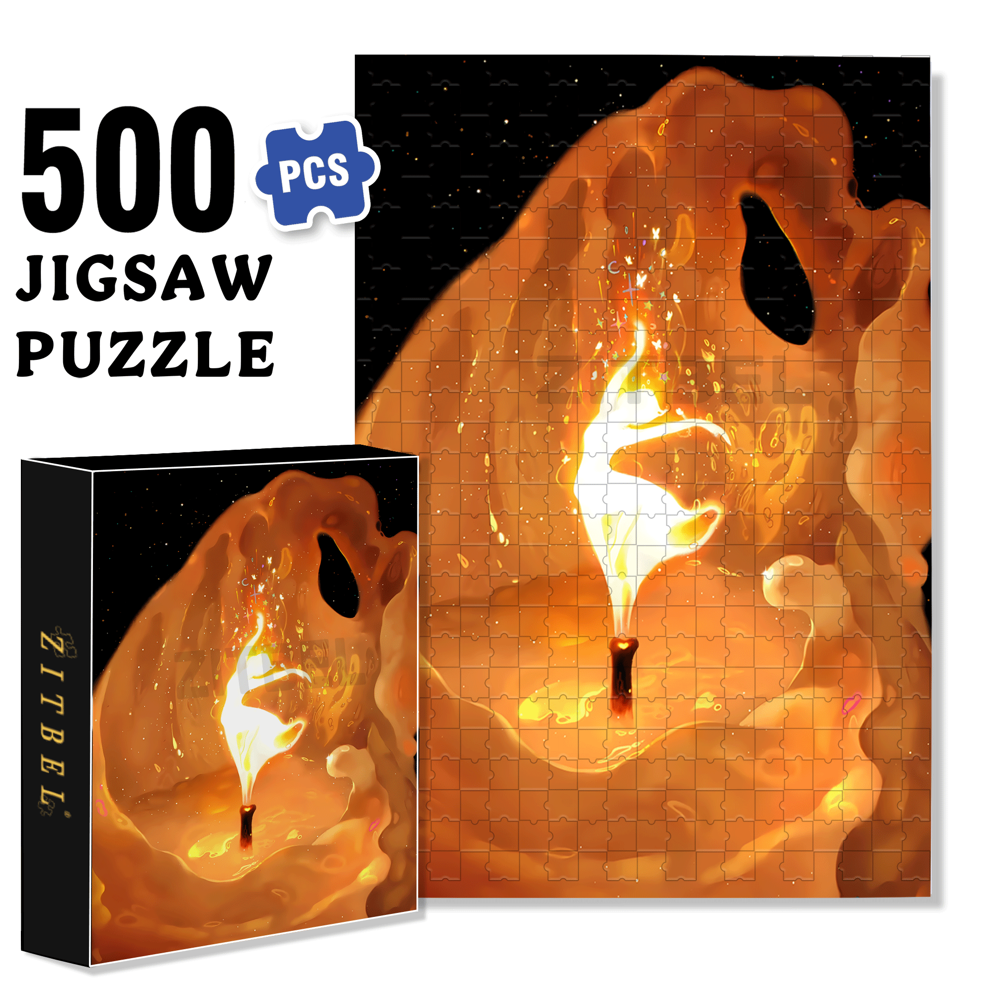 The Flickering Light On The Candle Wick 500pcs/1000pcs Jigsaw Puzzle, Scratch-Resistant, Interactive Family Game & Brain-Boosting DIY Decor, Perfect for Halloween, Christmas & New Year Gifts, Family Puzzle Game