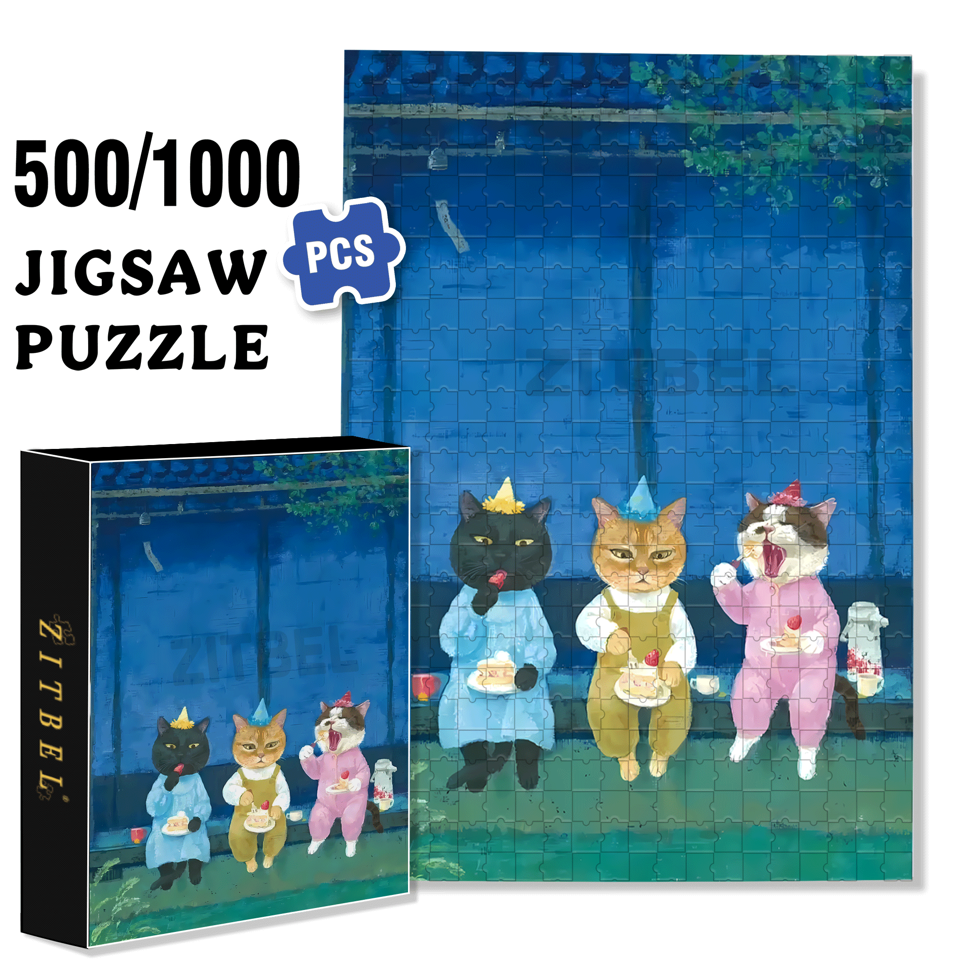 Under The Moon Before The Cat 500pcs/1000pcs Jigsaw Puzzle, Scratch-Resistant, Interactive Family Game & Brain-Boosting DIY Decor, Perfect for Halloween, Christmas & New Year Gifts, Family Puzzle Game