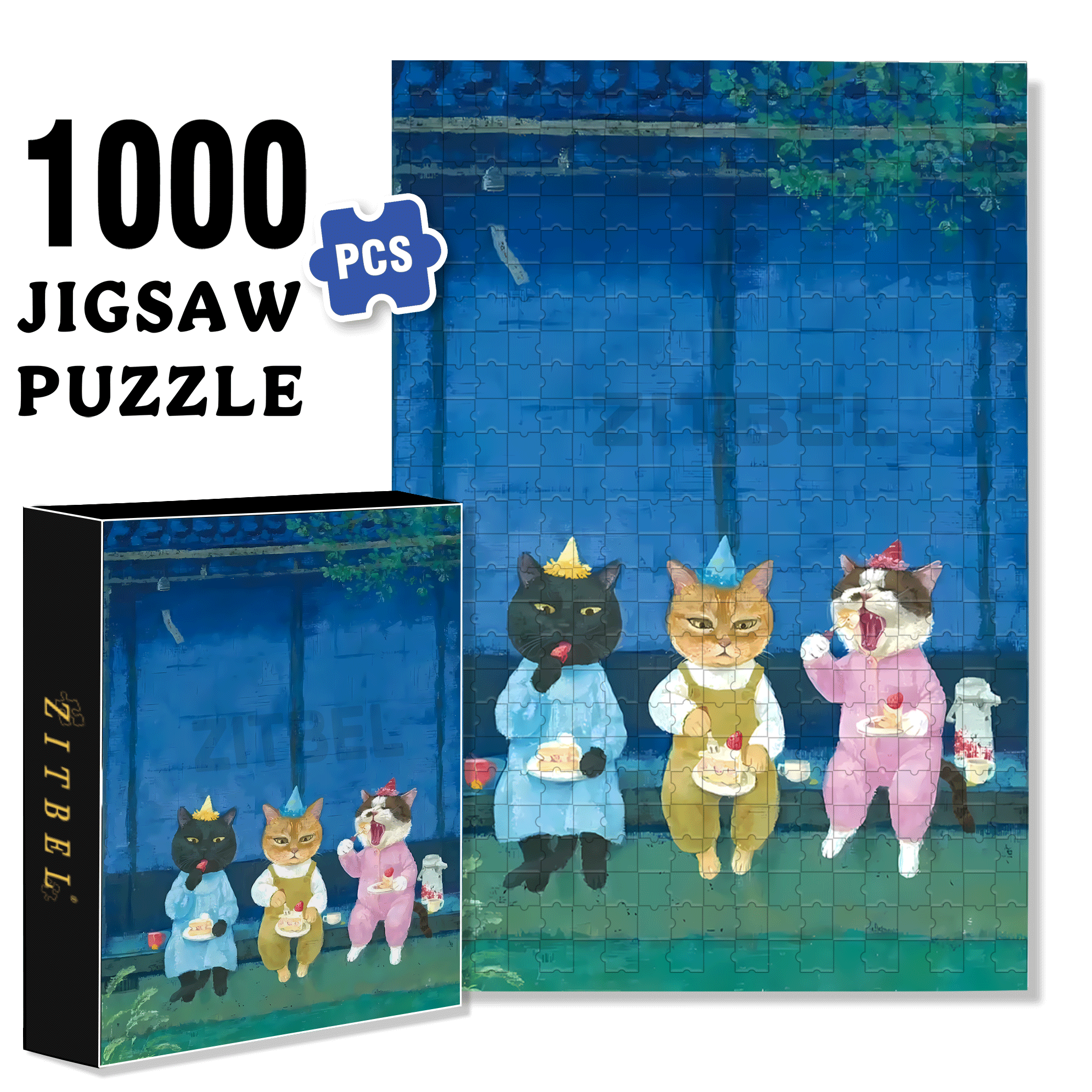 Under The Moon Before The Cat 500pcs/1000pcs Jigsaw Puzzle, Scratch-Resistant, Interactive Family Game & Brain-Boosting DIY Decor, Perfect for Halloween, Christmas & New Year Gifts, Family Puzzle Game