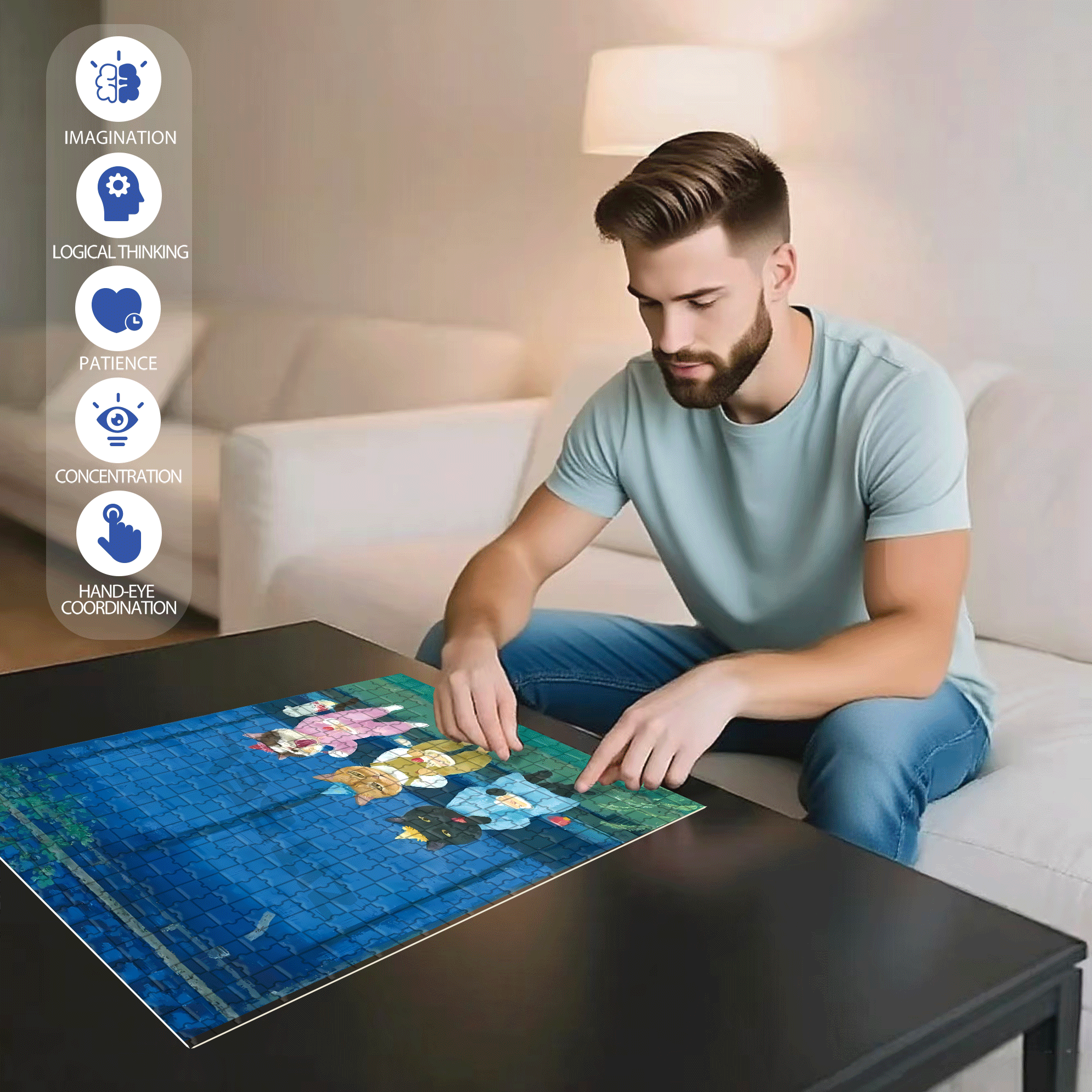 Under The Moon Before The Cat 500pcs/1000pcs Jigsaw Puzzle, Scratch-Resistant, Interactive Family Game & Brain-Boosting DIY Decor, Perfect for Halloween, Christmas & New Year Gifts, Family Puzzle Game