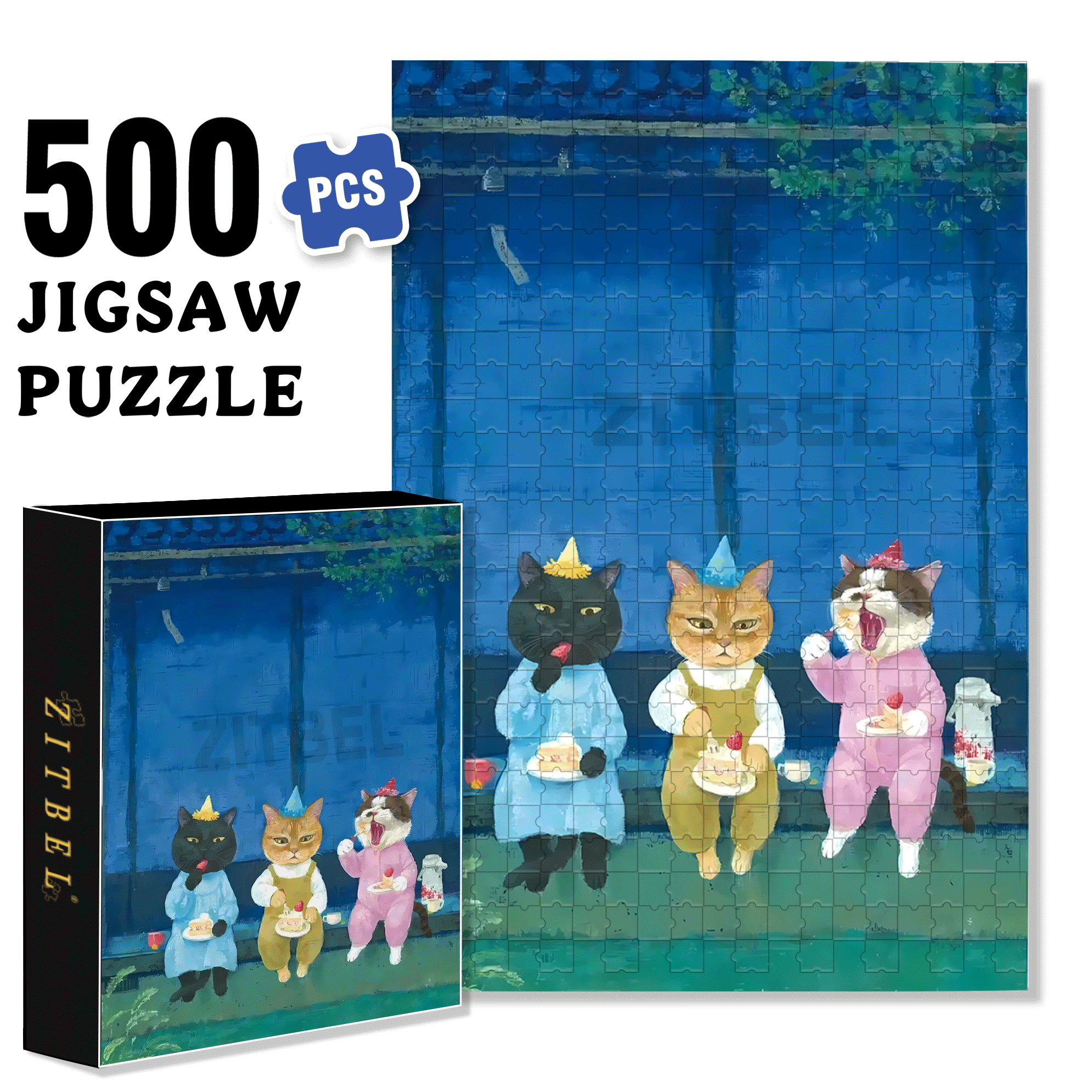 Under The Moon Before The Cat 500pcs/1000pcs Jigsaw Puzzle, Scratch-Resistant, Interactive Family Game & Brain-Boosting DIY Decor, Perfect for Halloween, Christmas & New Year Gifts, Family Puzzle Game