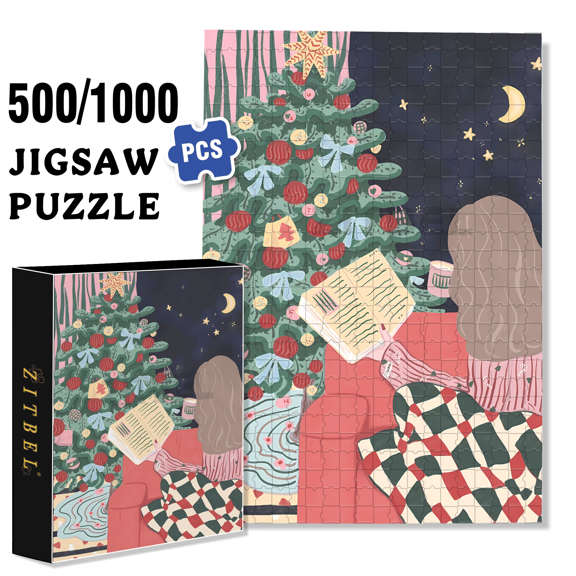 Warm Christmas 2 500pcs/1000pcs Jigsaw Puzzle, Scratch-Resistant, Interactive Family Game & Brain-Boosting DIY Decor, Perfect for Halloween, Christmas & New Year Gifts, Family Puzzle Game