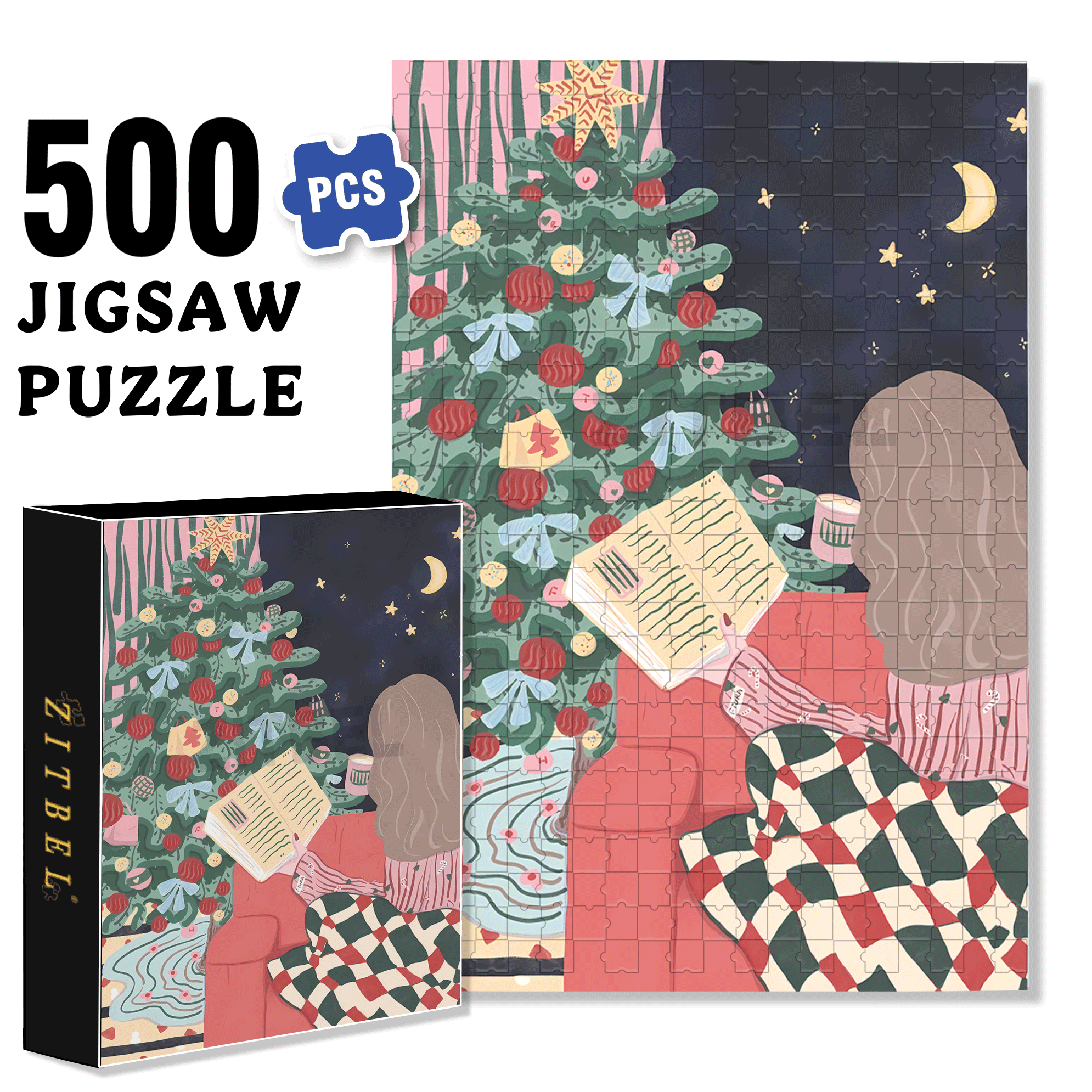 Warm Christmas 2 500pcs/1000pcs Jigsaw Puzzle, Scratch-Resistant, Interactive Family Game & Brain-Boosting DIY Decor, Perfect for Halloween, Christmas & New Year Gifts, Family Puzzle Game