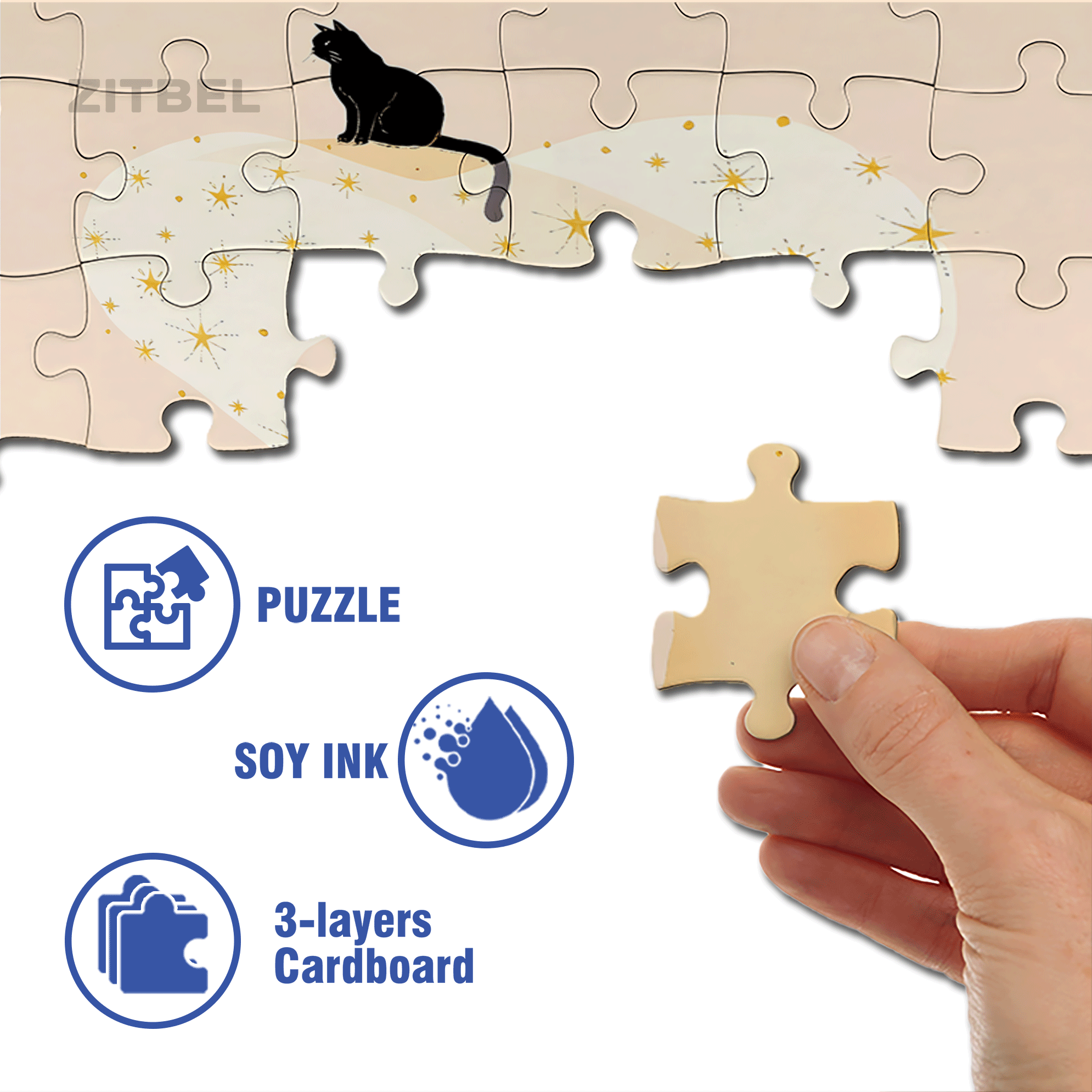 Cat In Front Of The Moon 500pcs/1000pcs Jigsaw Puzzle, Scratch-Resistant, Interactive Family Game & Brain-Boosting DIY Decor, Perfect for Halloween, Christmas & New Year Gifts, Family Puzzle Game
