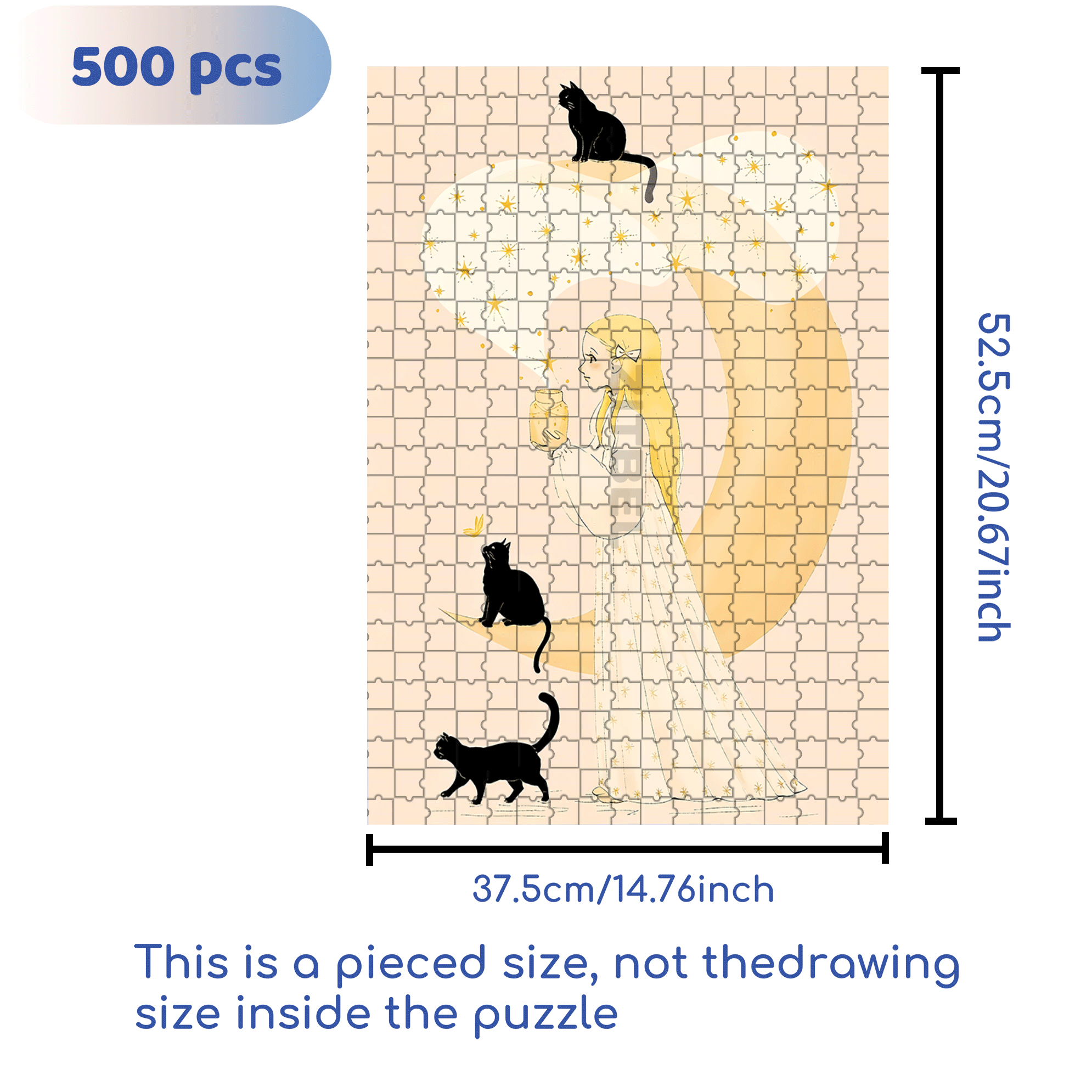 Cat In Front Of The Moon 500pcs/1000pcs Jigsaw Puzzle, Scratch-Resistant, Interactive Family Game & Brain-Boosting DIY Decor, Perfect for Halloween, Christmas & New Year Gifts, Family Puzzle Game