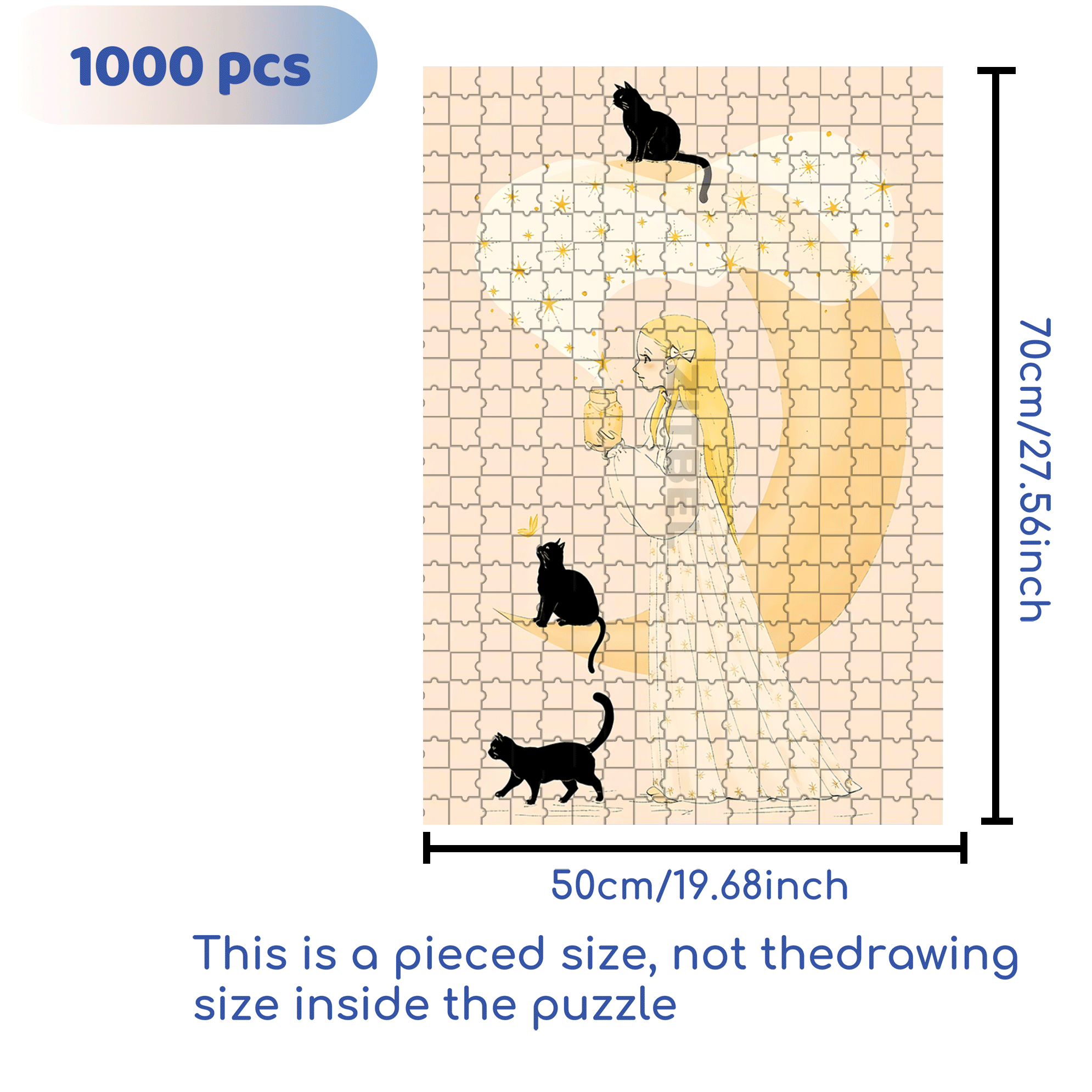 Cat In Front Of The Moon 500pcs/1000pcs Jigsaw Puzzle, Scratch-Resistant, Interactive Family Game & Brain-Boosting DIY Decor, Perfect for Halloween, Christmas & New Year Gifts, Family Puzzle Game
